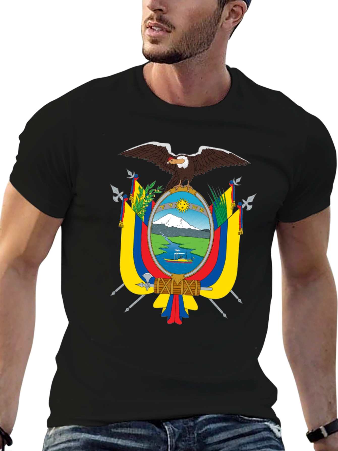 Black Ecuador Flag Eagle Crest Black T-Shirt view 6