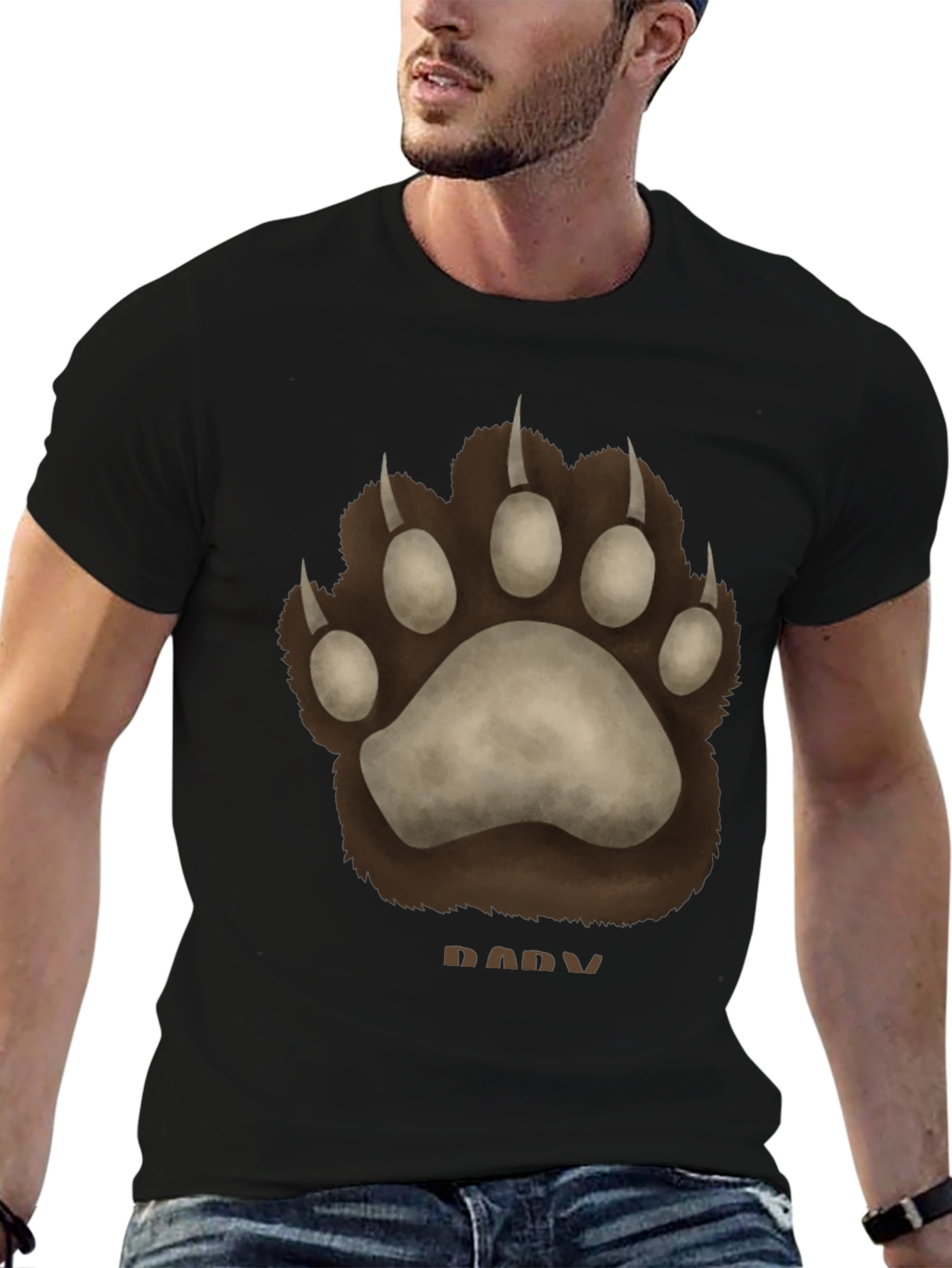 Black Bear Paw Print Black T-Shirt view 6