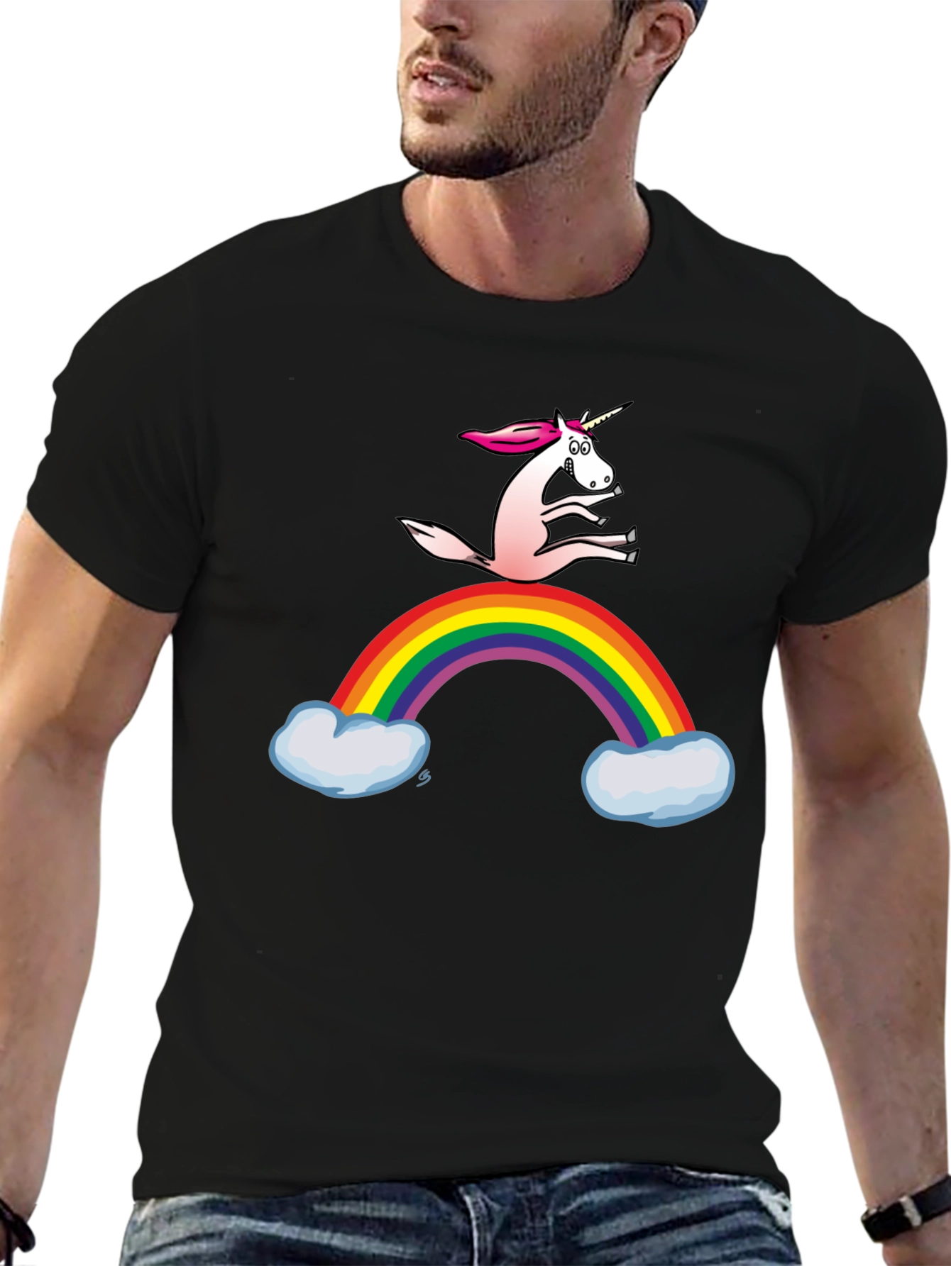 Black Unicorn Rainbow T-Shirt - Fun Graphic Tee view 6