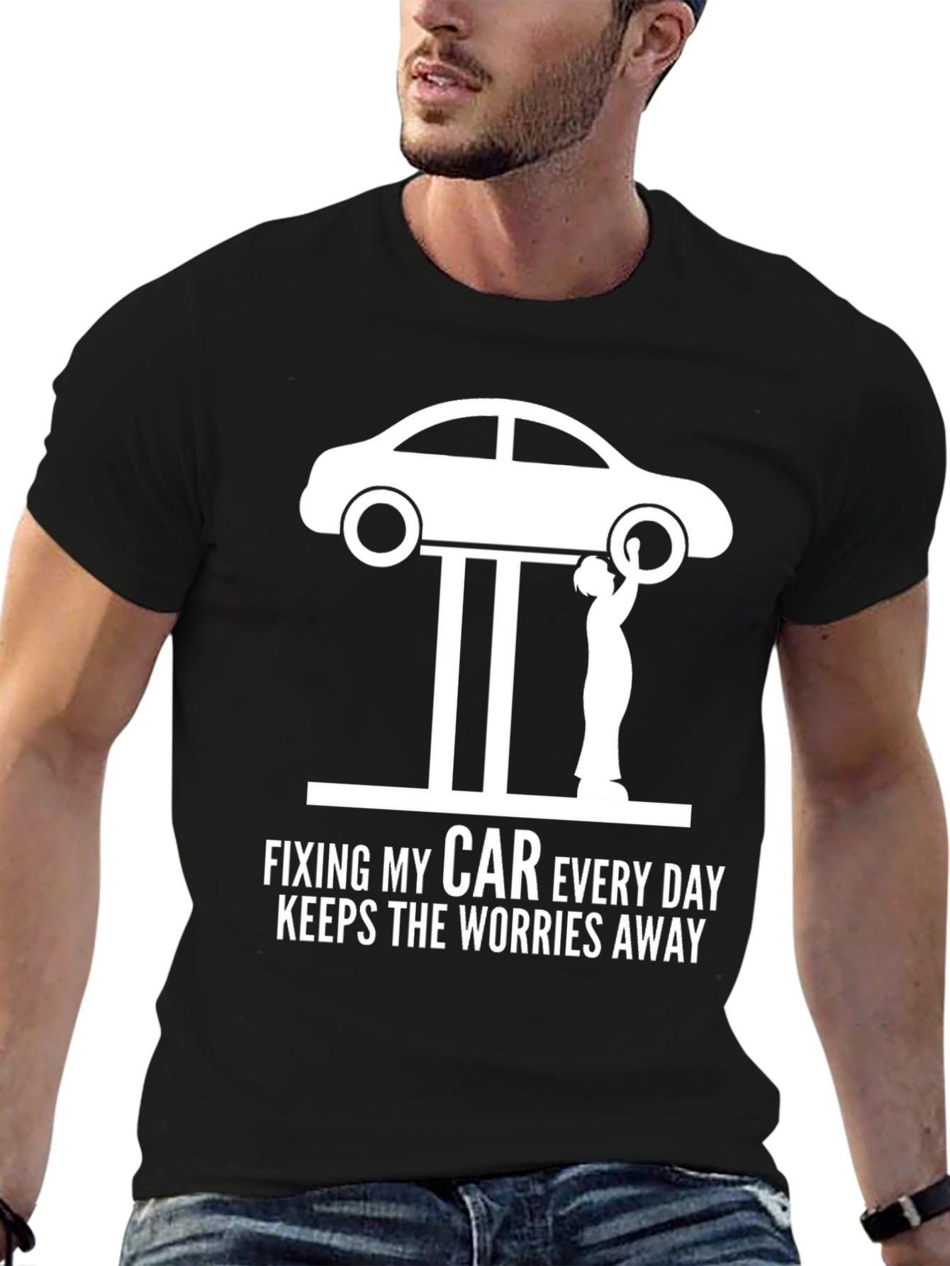 Black Fixing My Car Everyday T-Shirt - Mechanic Humor view 6