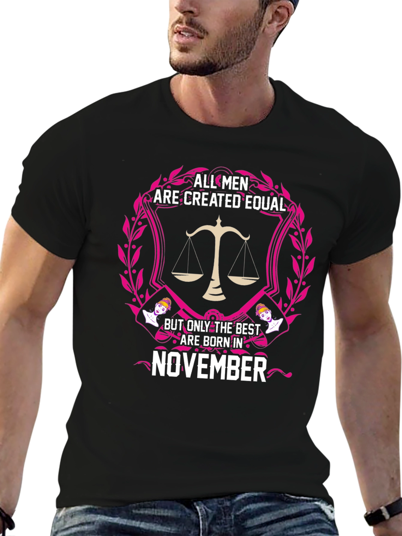 Black All Men Are Created Equal - November Birthday T-Shirt view 6