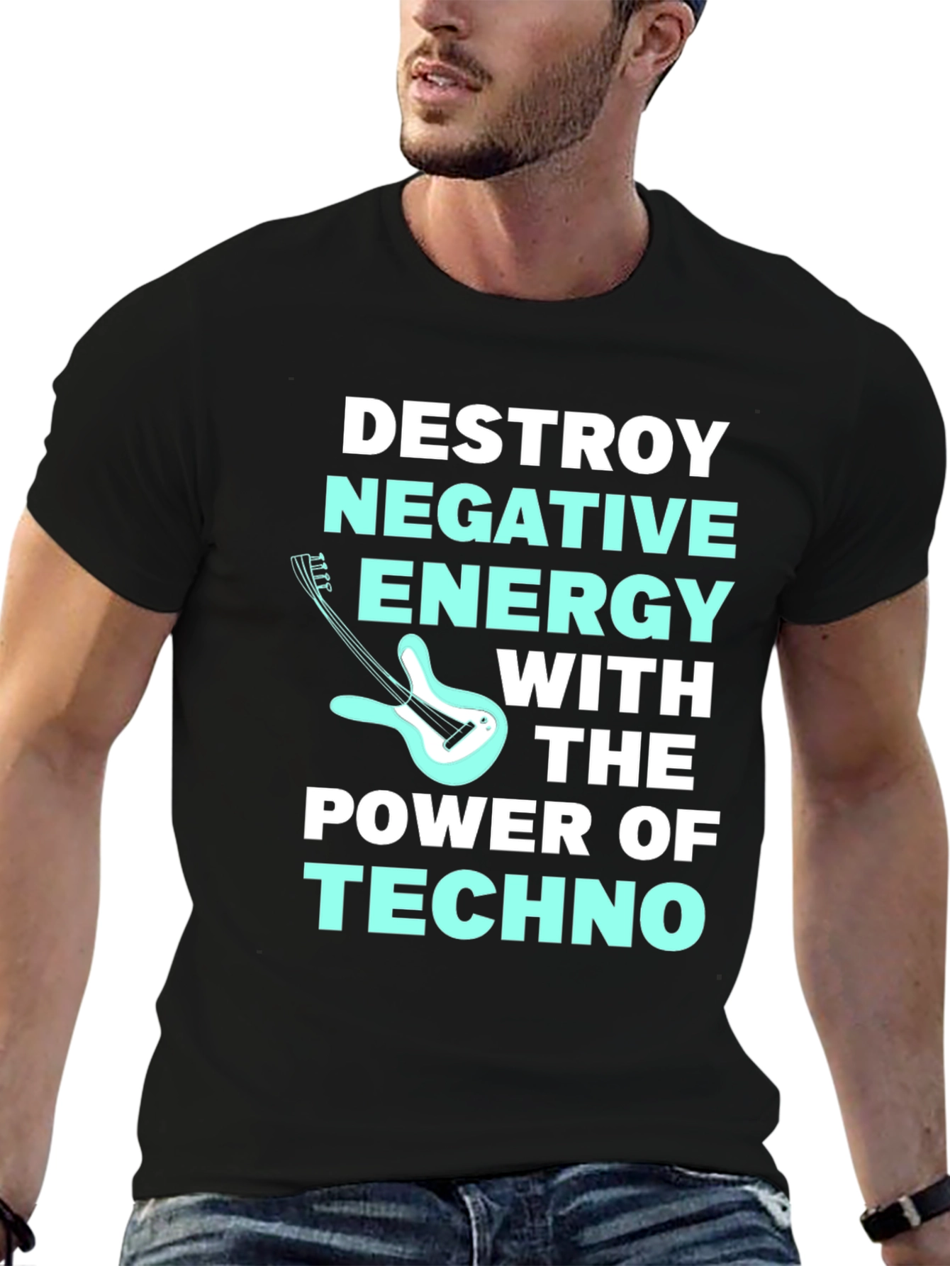 Black Destroy Negative Energy Techno Music T-Shirt view 6