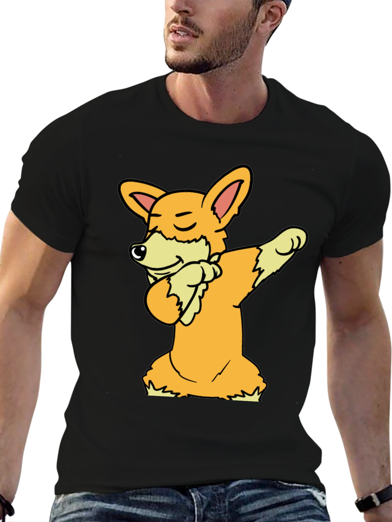Black Dabbing Corgi Graphic Tee view 6