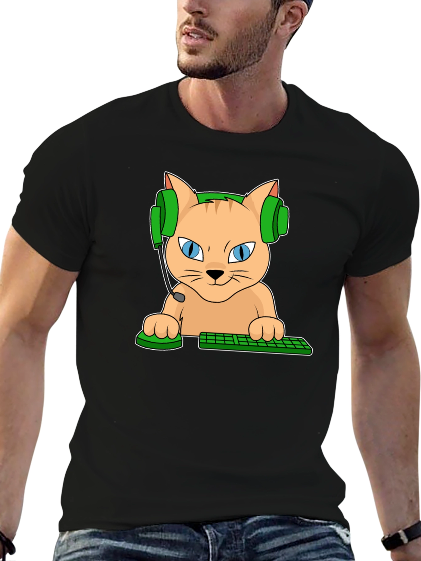 Black Gamer Cat Graphic T-Shirt view 6
