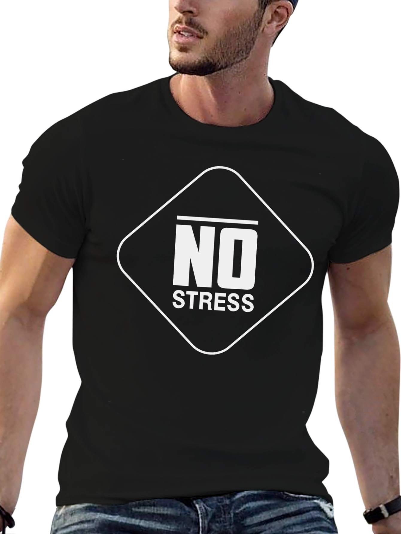 Black No Stress Graphic Tee - Black Casual T-Shirt view 6
