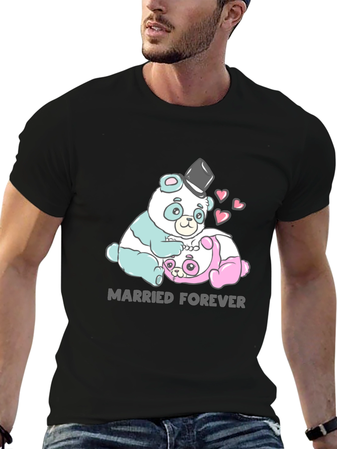 Black Married Forever Panda Graphic Tee view 6