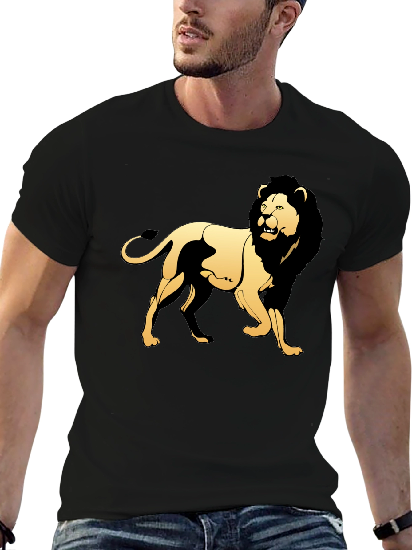 Black Black T-Shirt with Golden Lion Graphic view 6