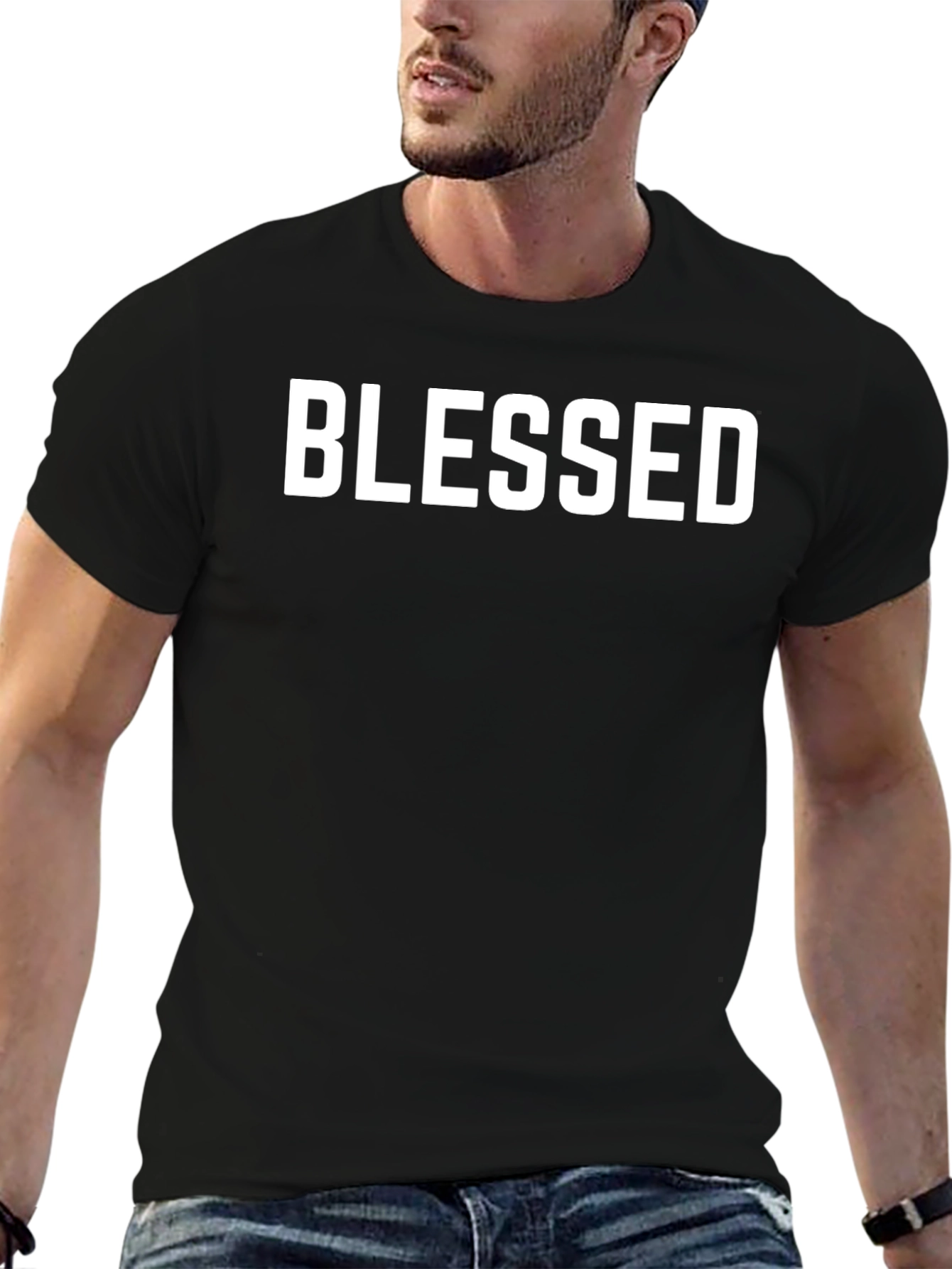Black Blessed Graphic T-Shirt - Casual Cotton Tee view 6