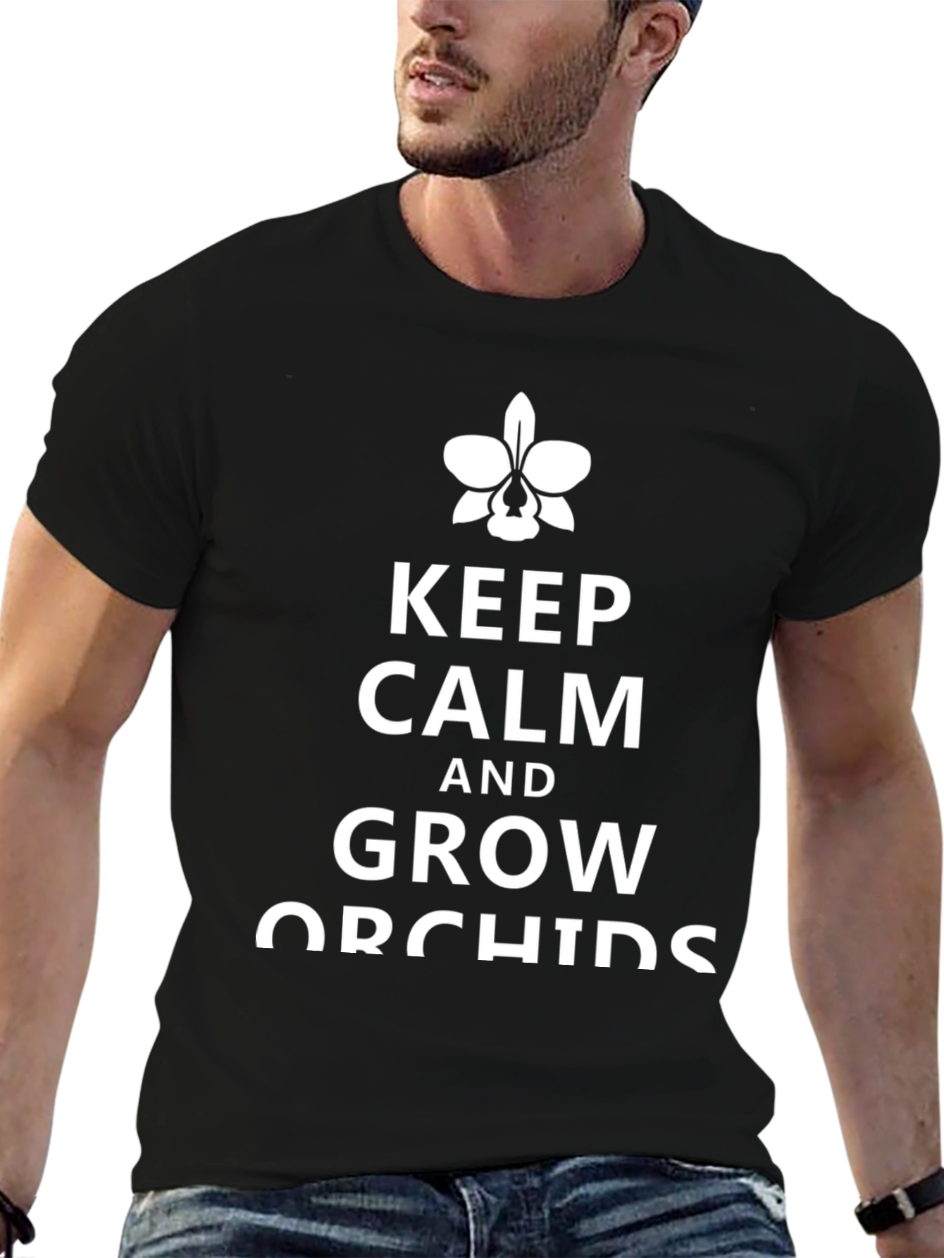 Black Keep Calm and Grow Orchids T-Shirt view 6