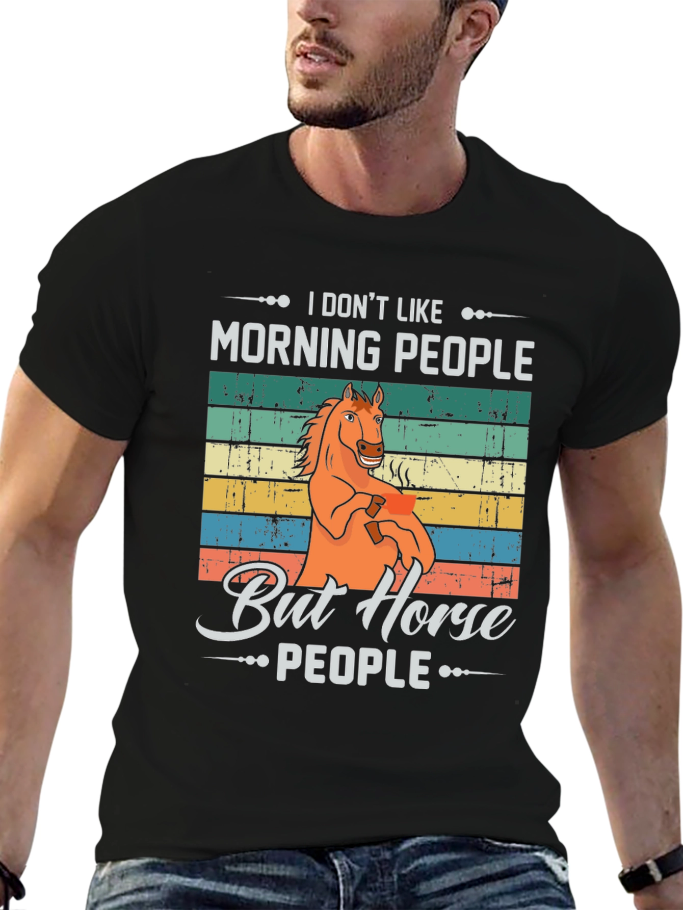 Black I Don't Like Morning People But Horse People T-Shirt view 6