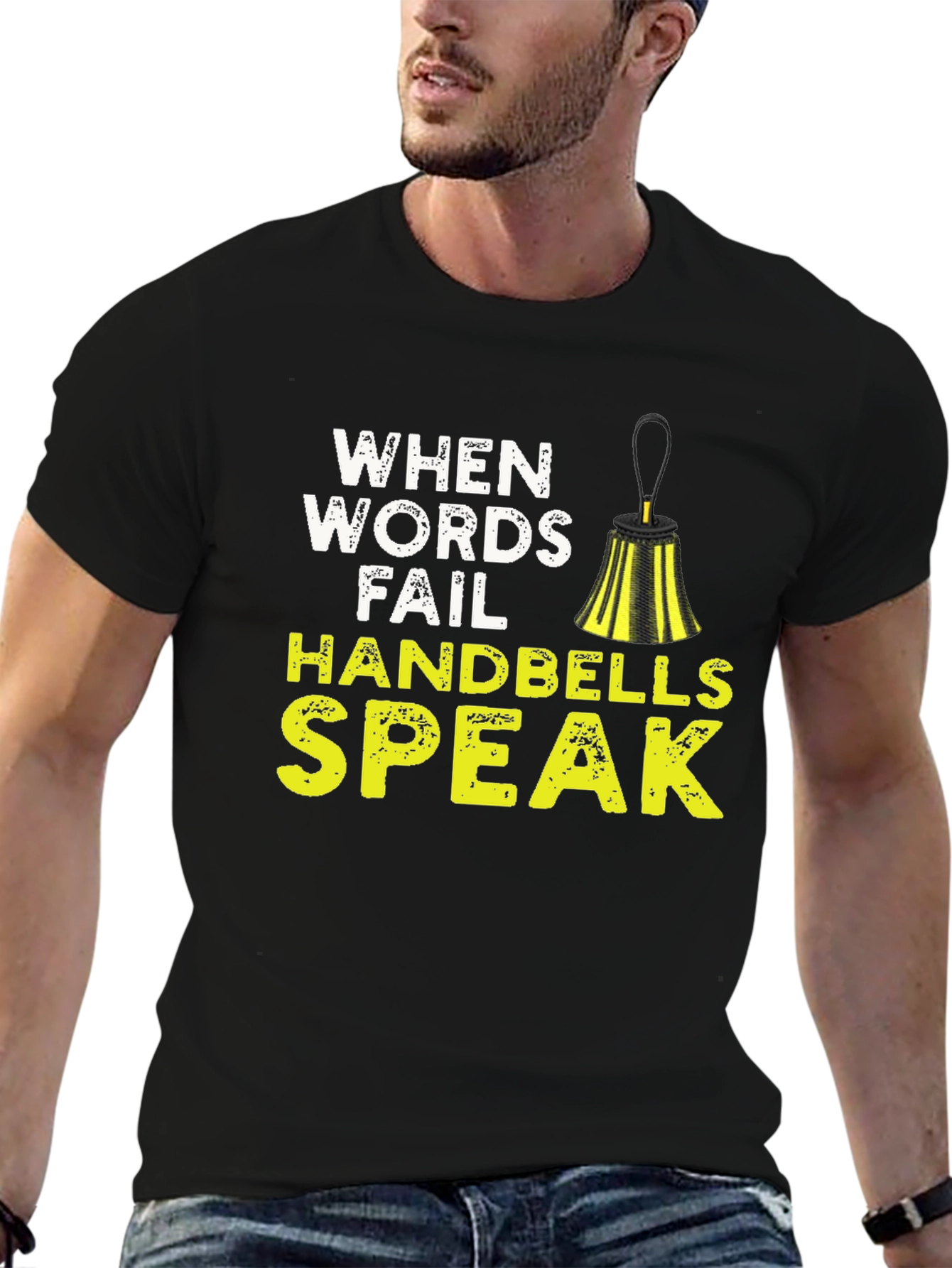 Black When Words Fail Handbells Speak Black T-Shirt view 6