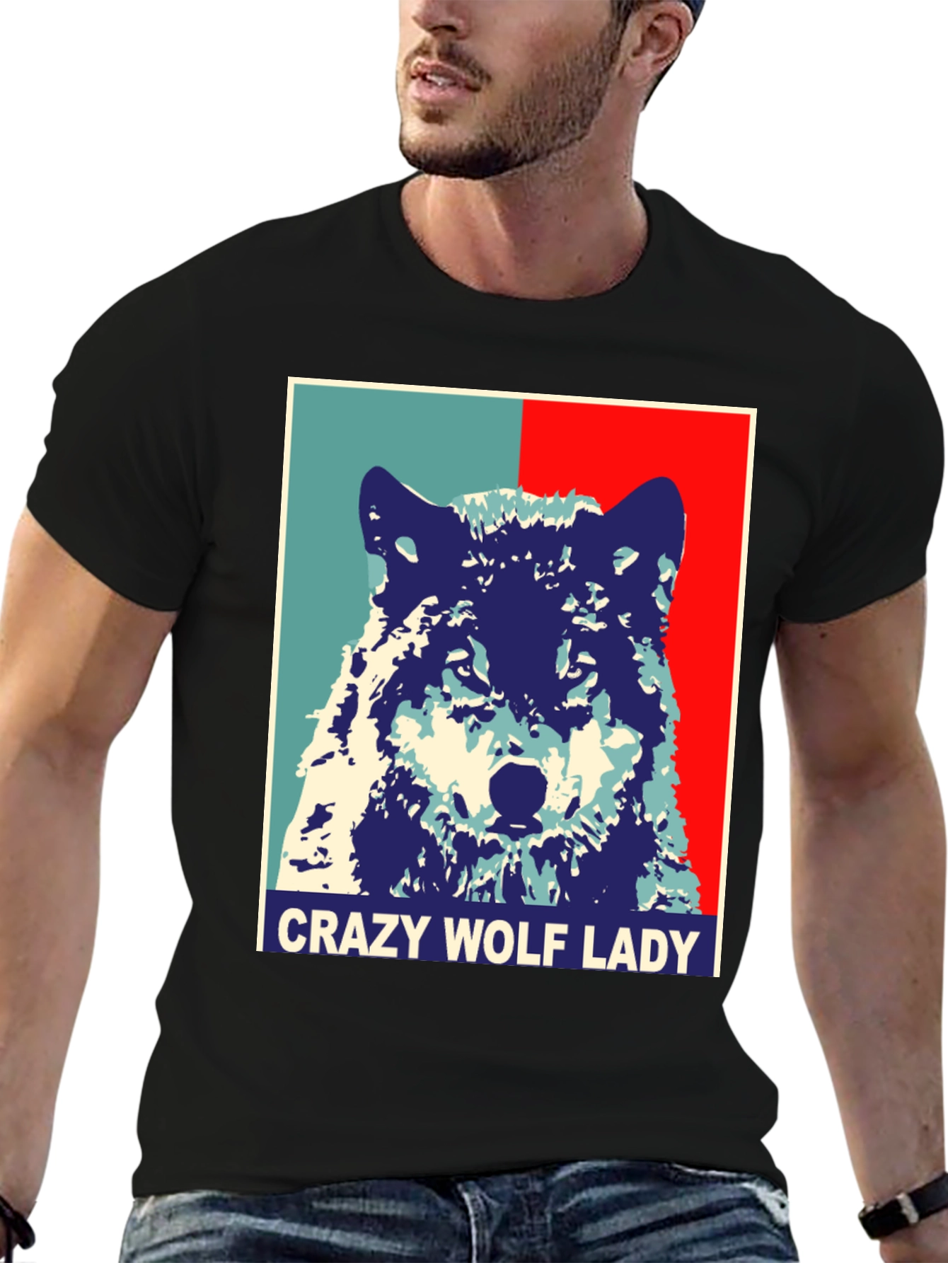 Crazy Wolf Lady Graphic Tee - Unisex Novelty T-Shirt - 6