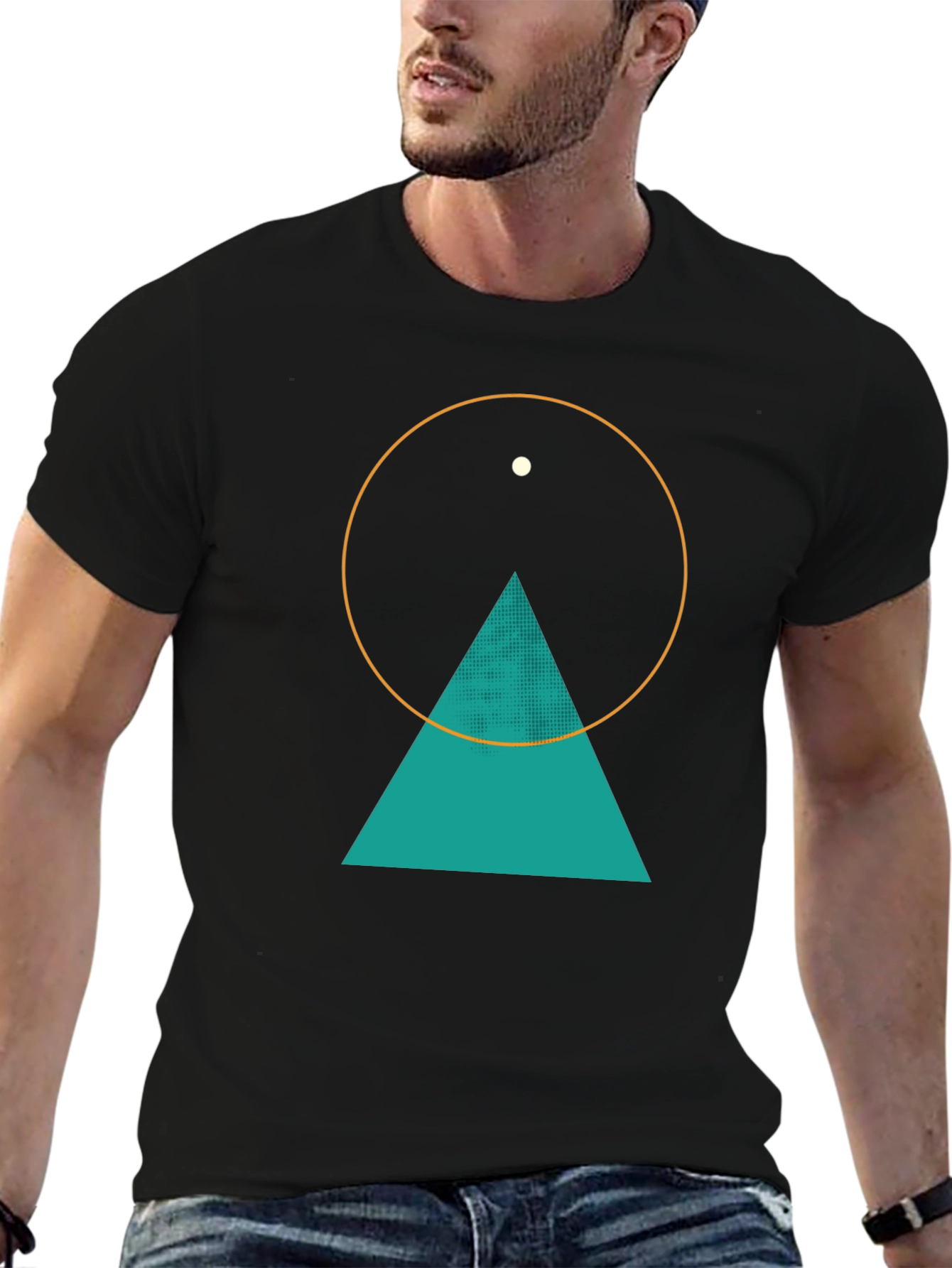 Black Geometric Graphic Tee - Circle, Triangle, & Dot Design view 6