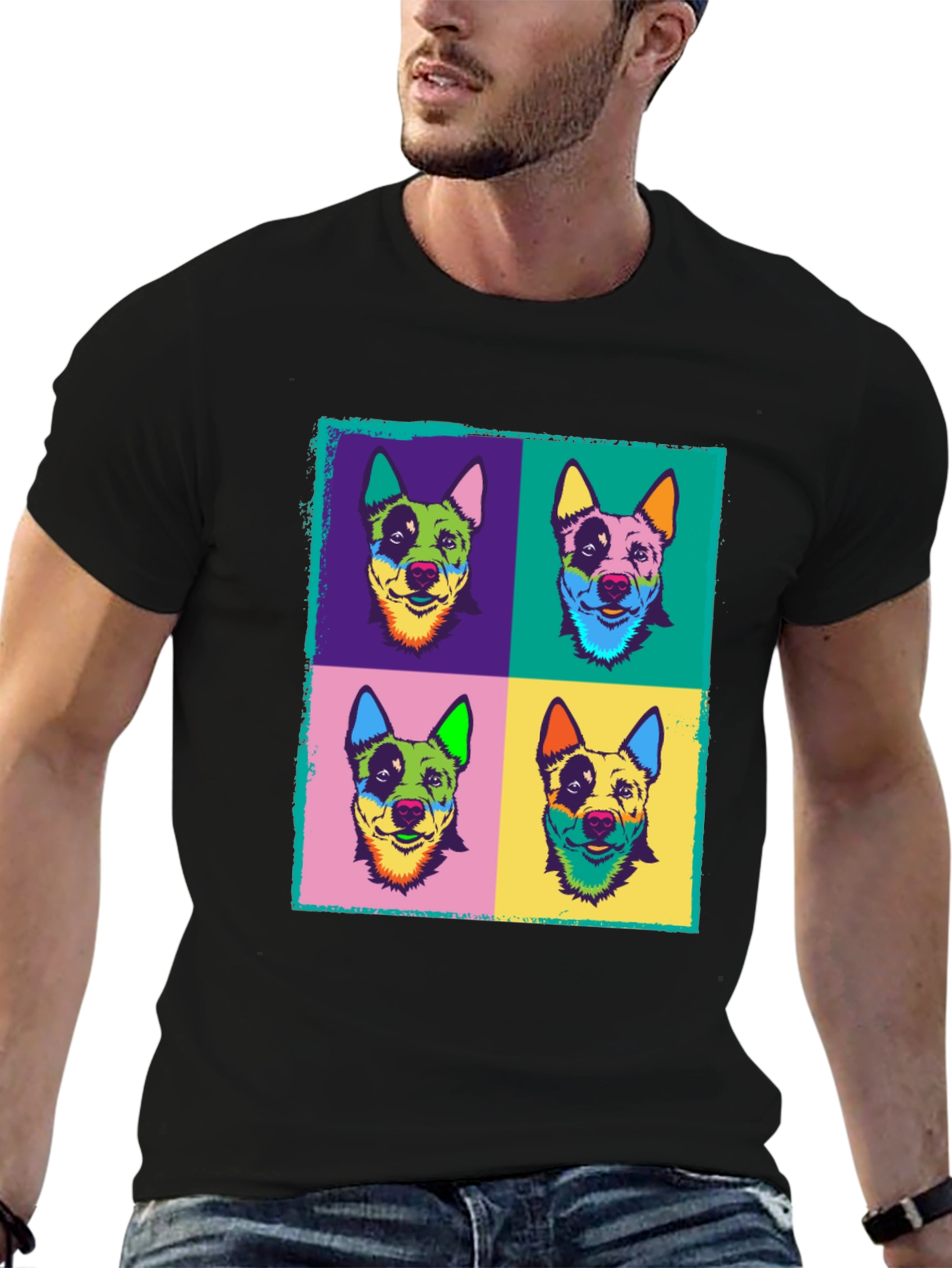 Black Pop Art Dog Print Black T-Shirt view 6
