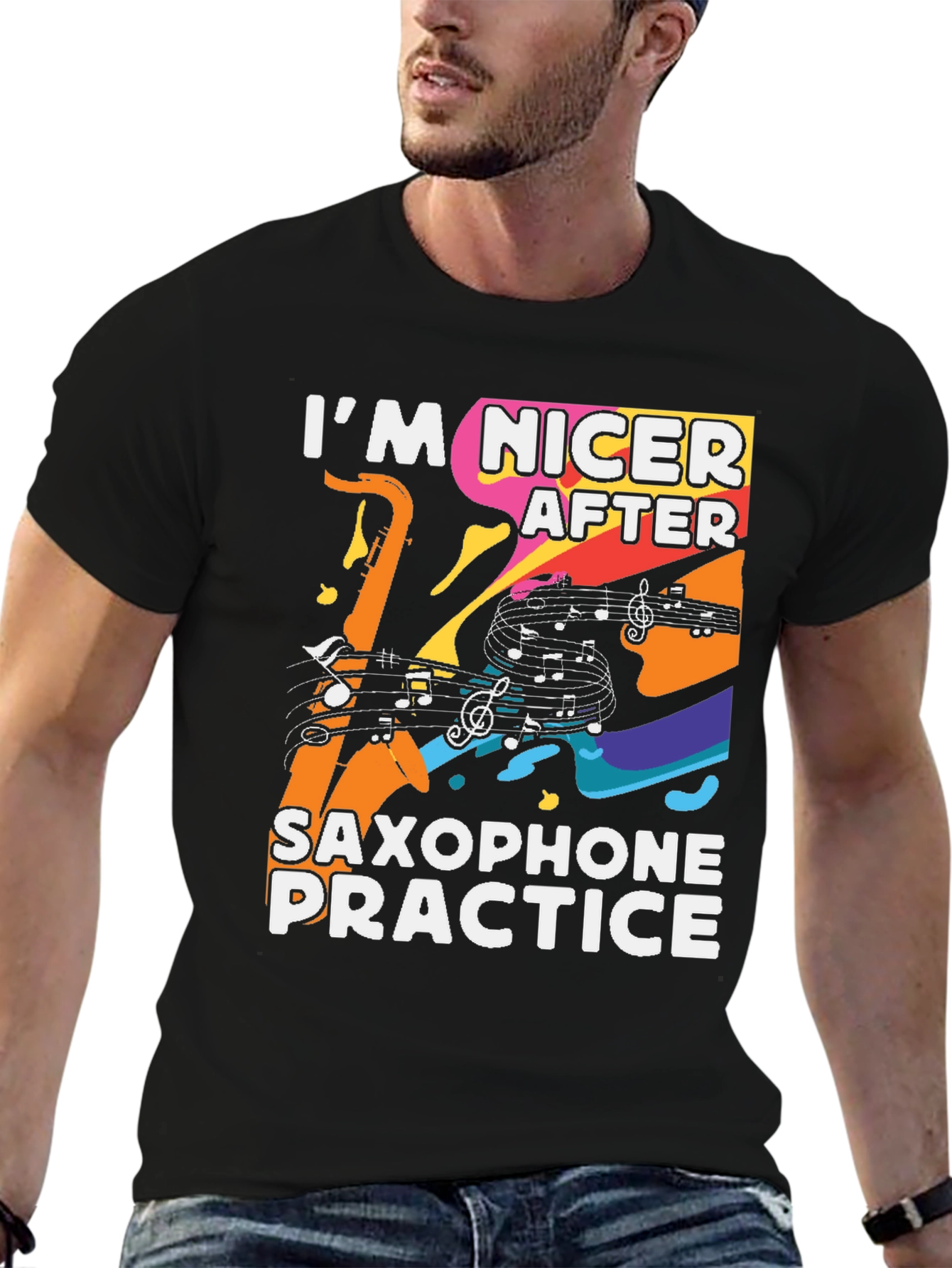 Black Funny Saxophone Practice T-Shirt view 6