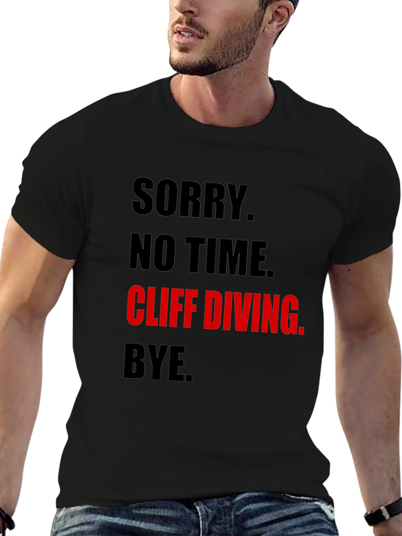 Black Cliff Diving Graphic Tee - Sorry No Time T-Shirt view 6
