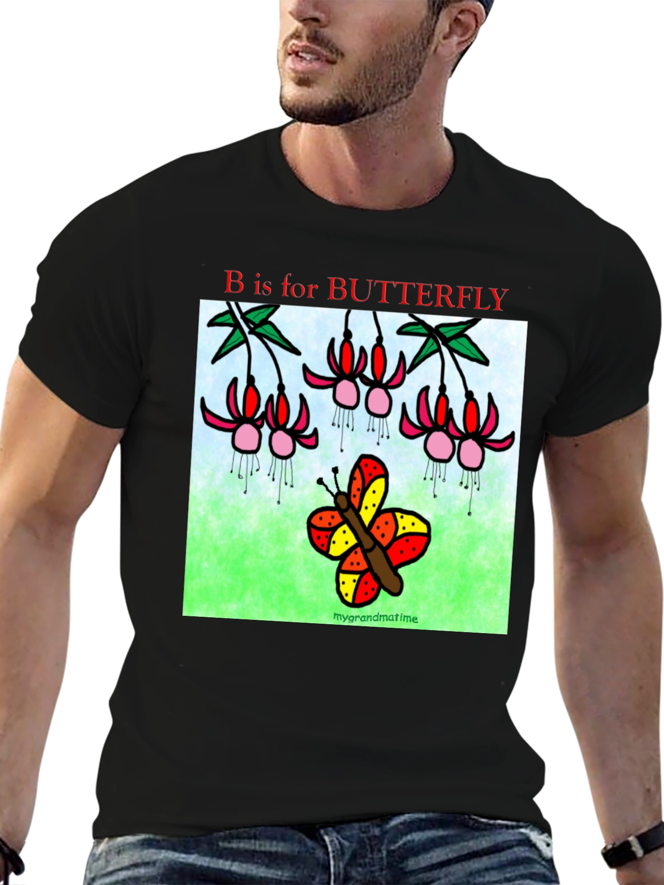 Black B is for Butterfly Graphic T-Shirt view 6
