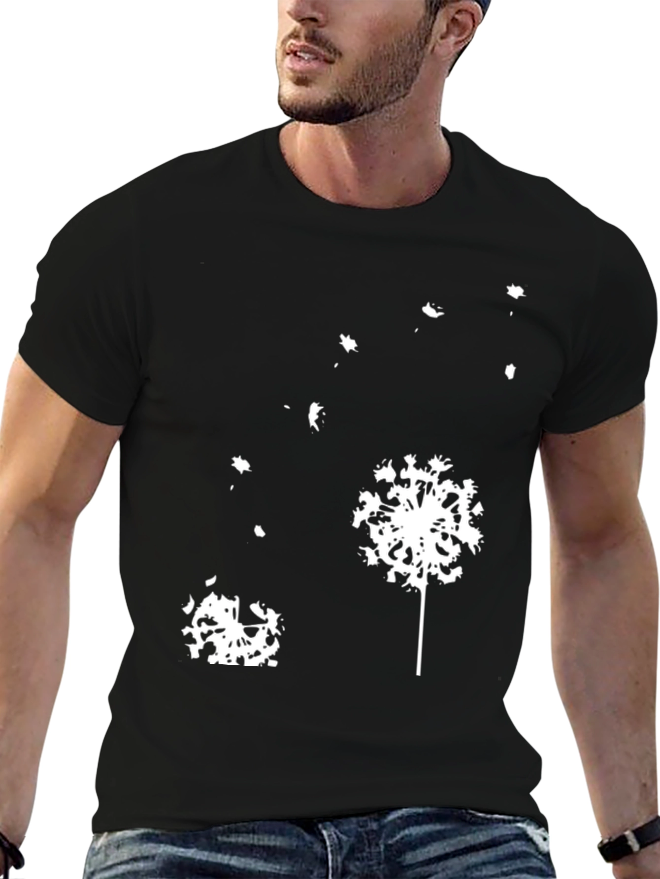 Black Dandelion Graphic Print Crew Neck T-Shirt view 6