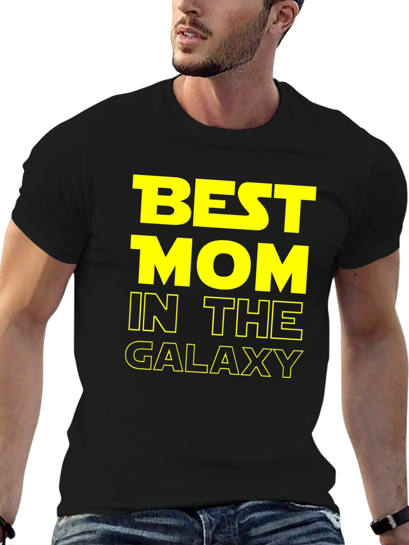 Black Best Mom in the Galaxy T-Shirt view 6