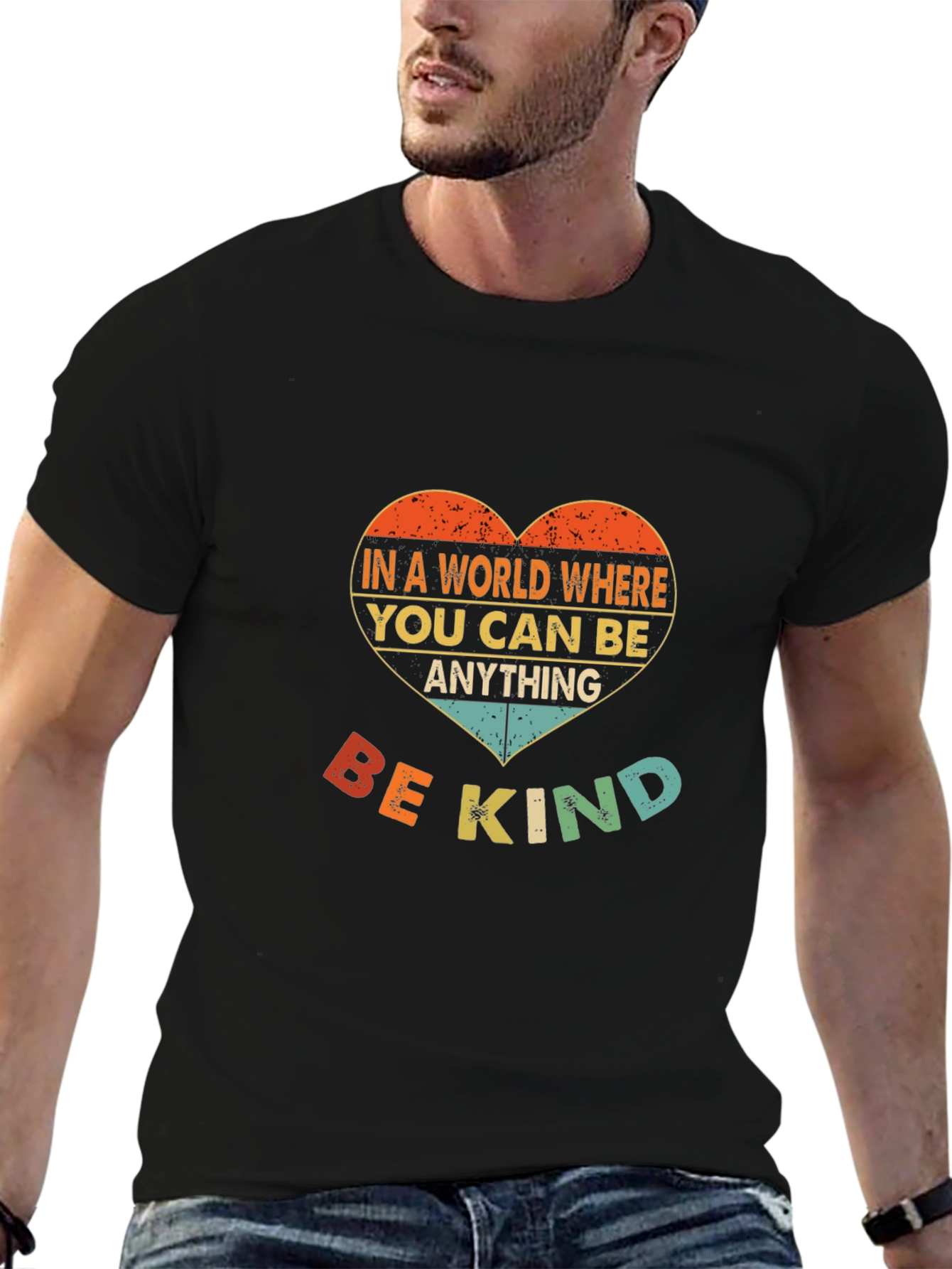 Black Be Kind T-Shirt - Heart Design view 6
