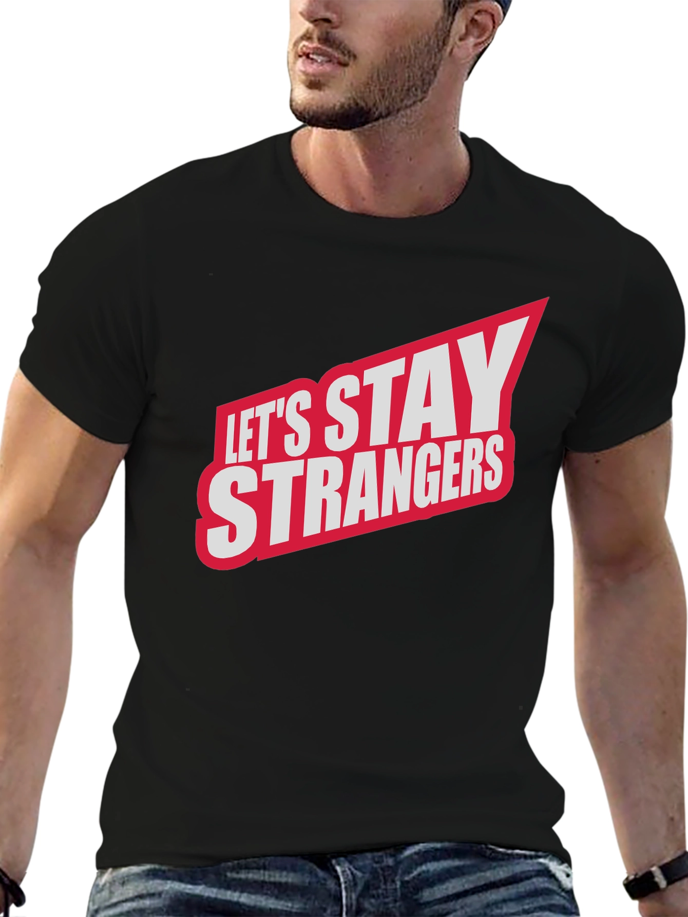 Black Let's Stay Strangers Graphic Tee - Black view 6