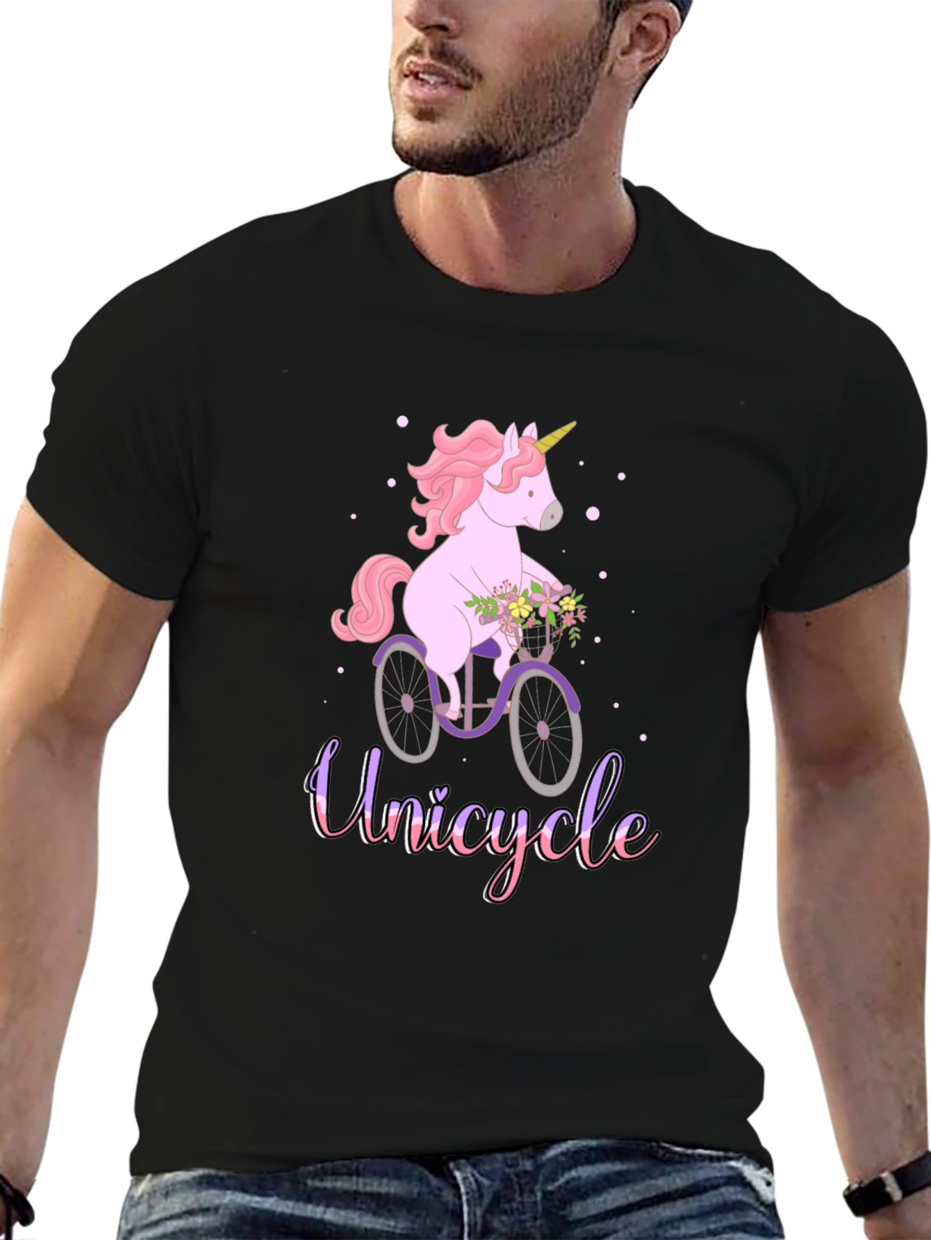 Black Unicycle Unicorn T-Shirt - Cute Graphic Tee view 6