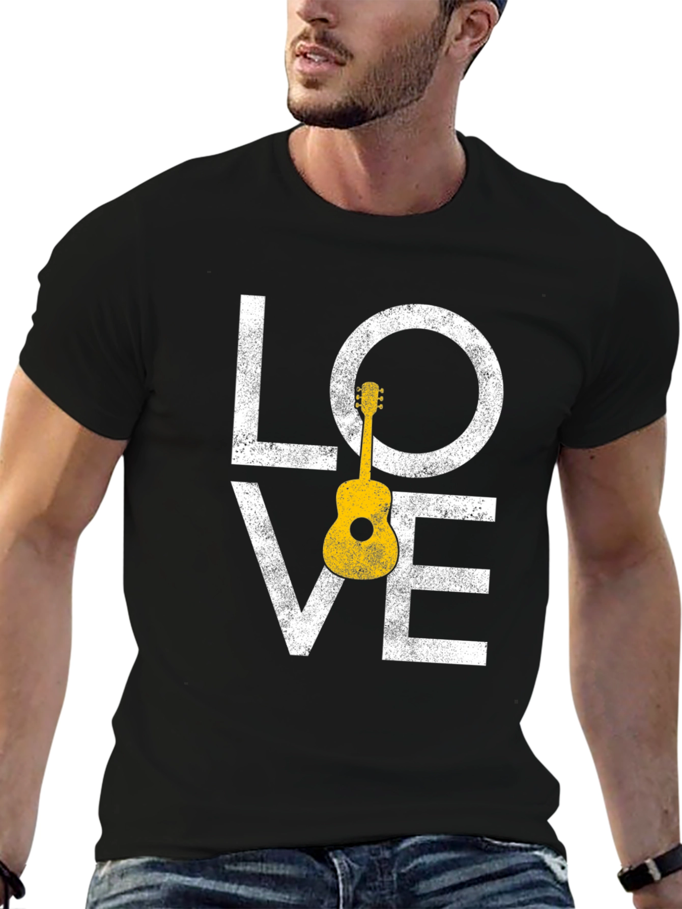 Black Love Guitar Graphic Tee - Black view 6