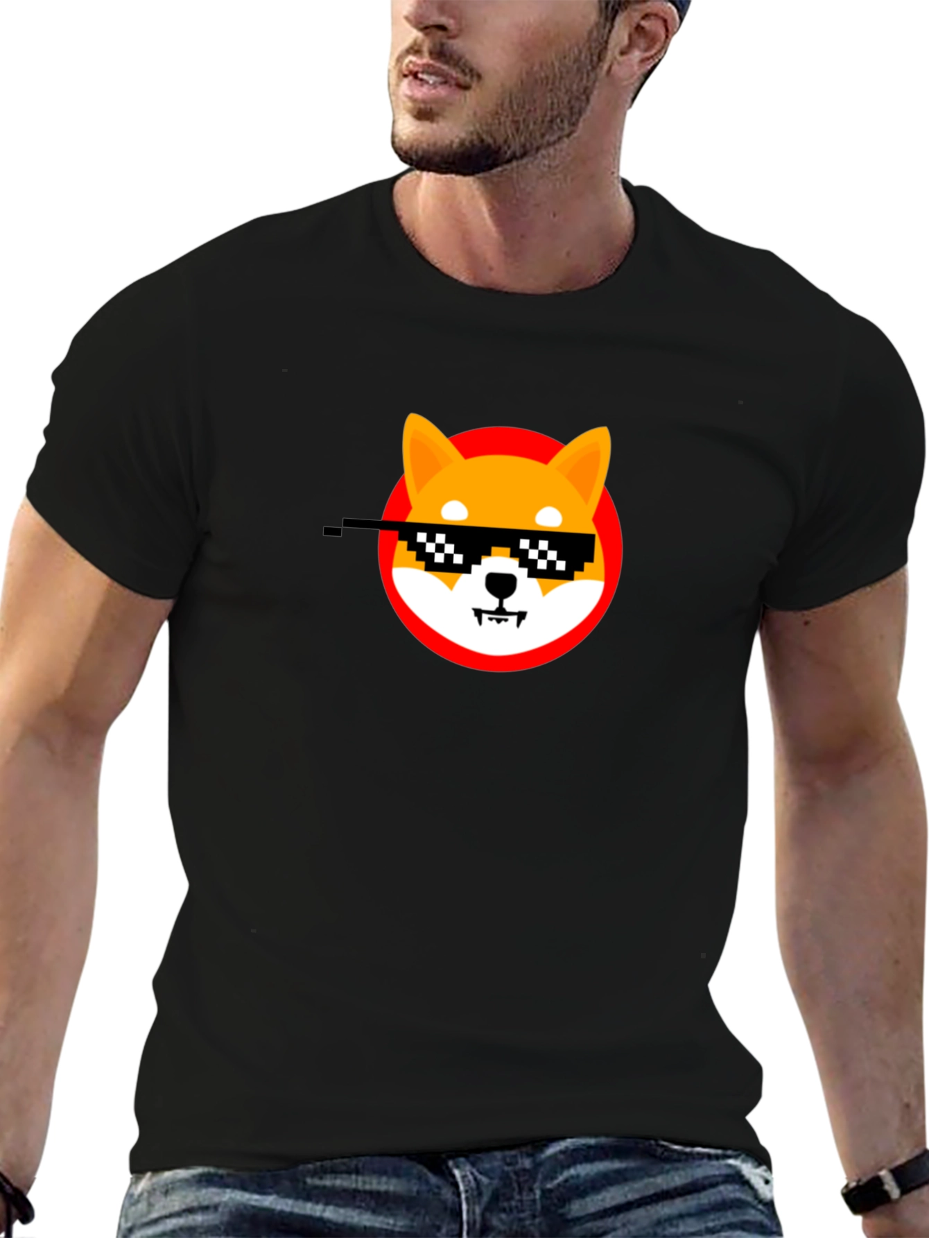 Black Shiba Inu Thug Life Meme Black T-Shirt view 6