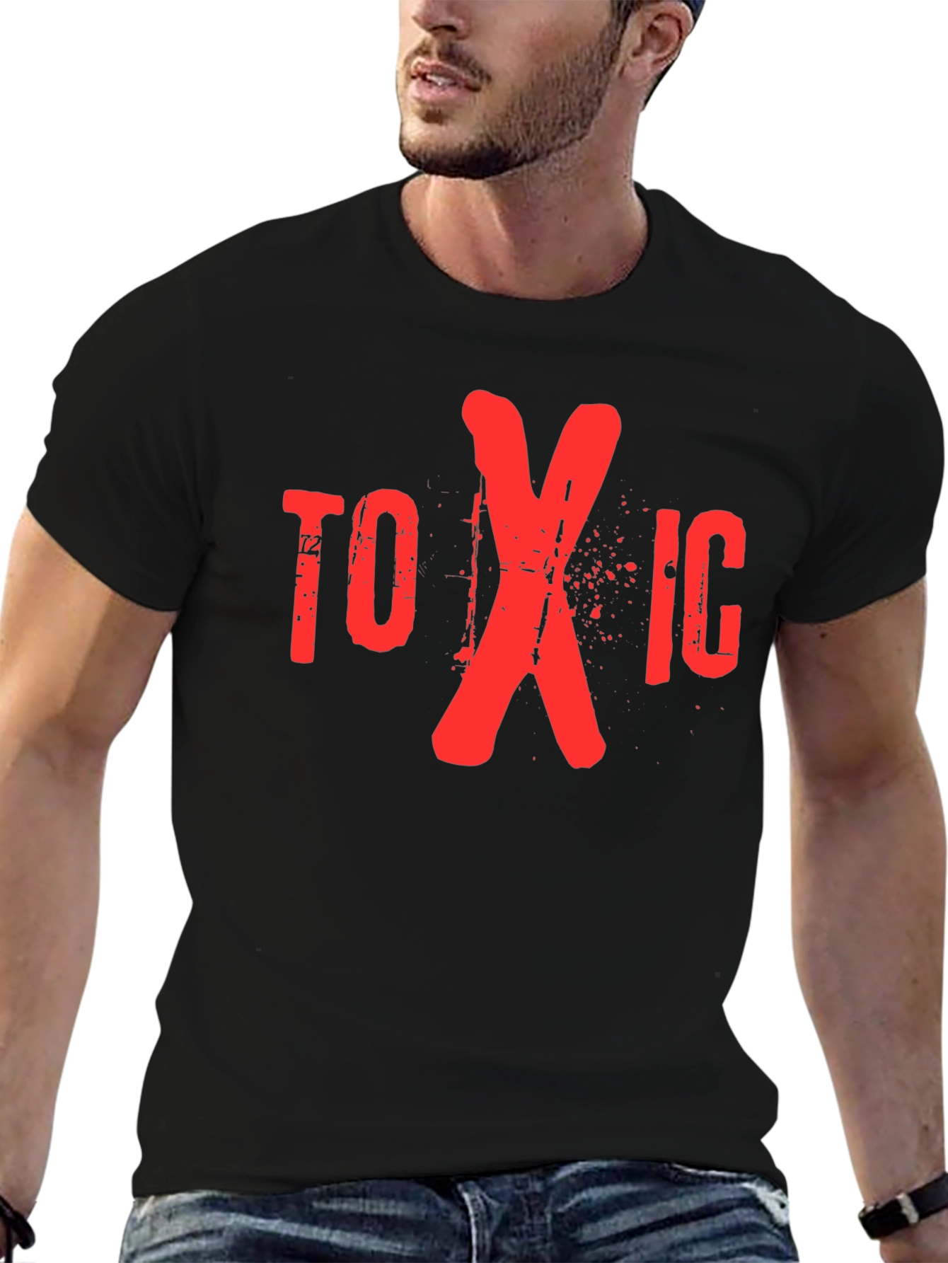 Black Toxic Graphic Print Crew Neck T-Shirt view 6