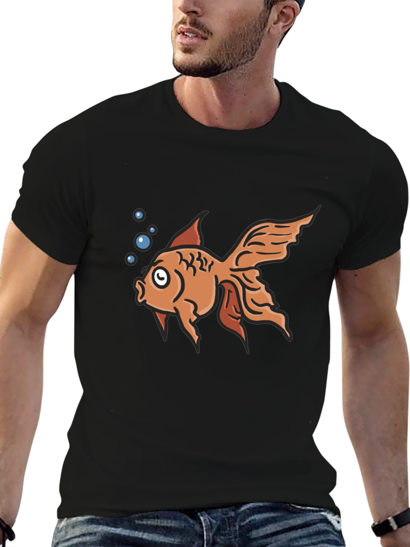 Black Goldfish Graphic T-Shirt - Black Cotton Tee view 6