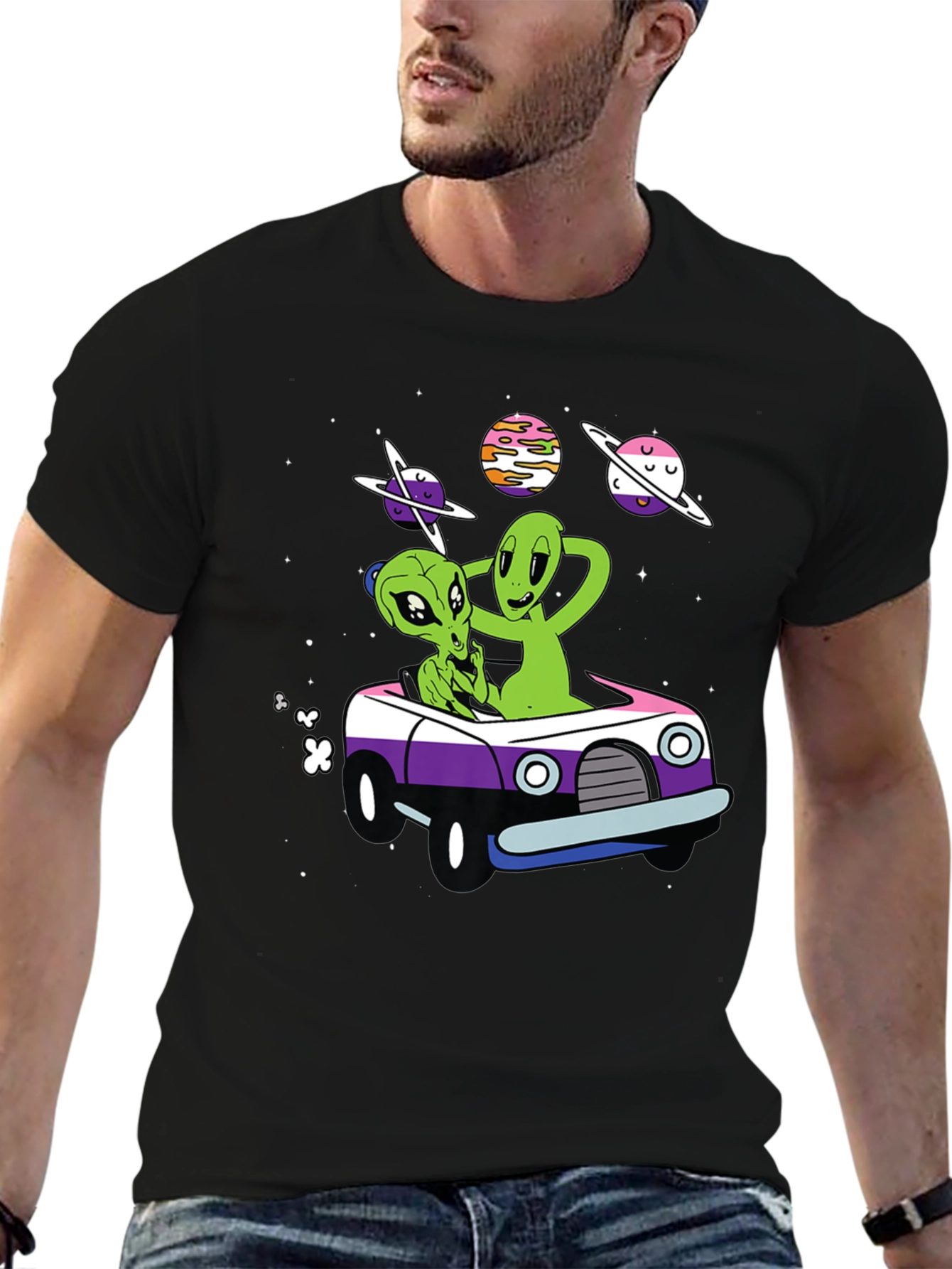 Black Alien Car Ride T-Shirt view 6
