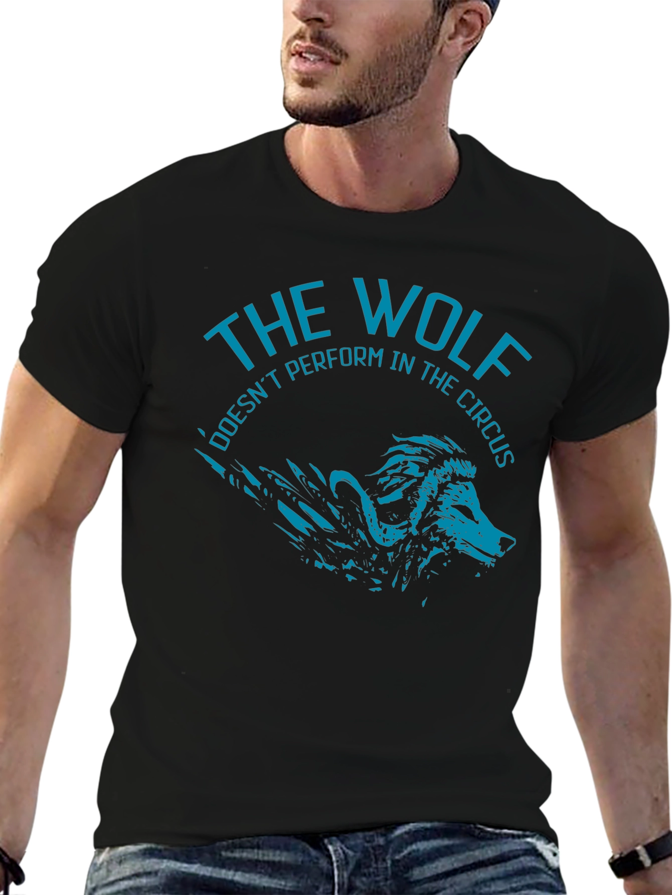 Black The Wolf Doesn't Perform T-Shirt - Cool Graphic Tee view 6