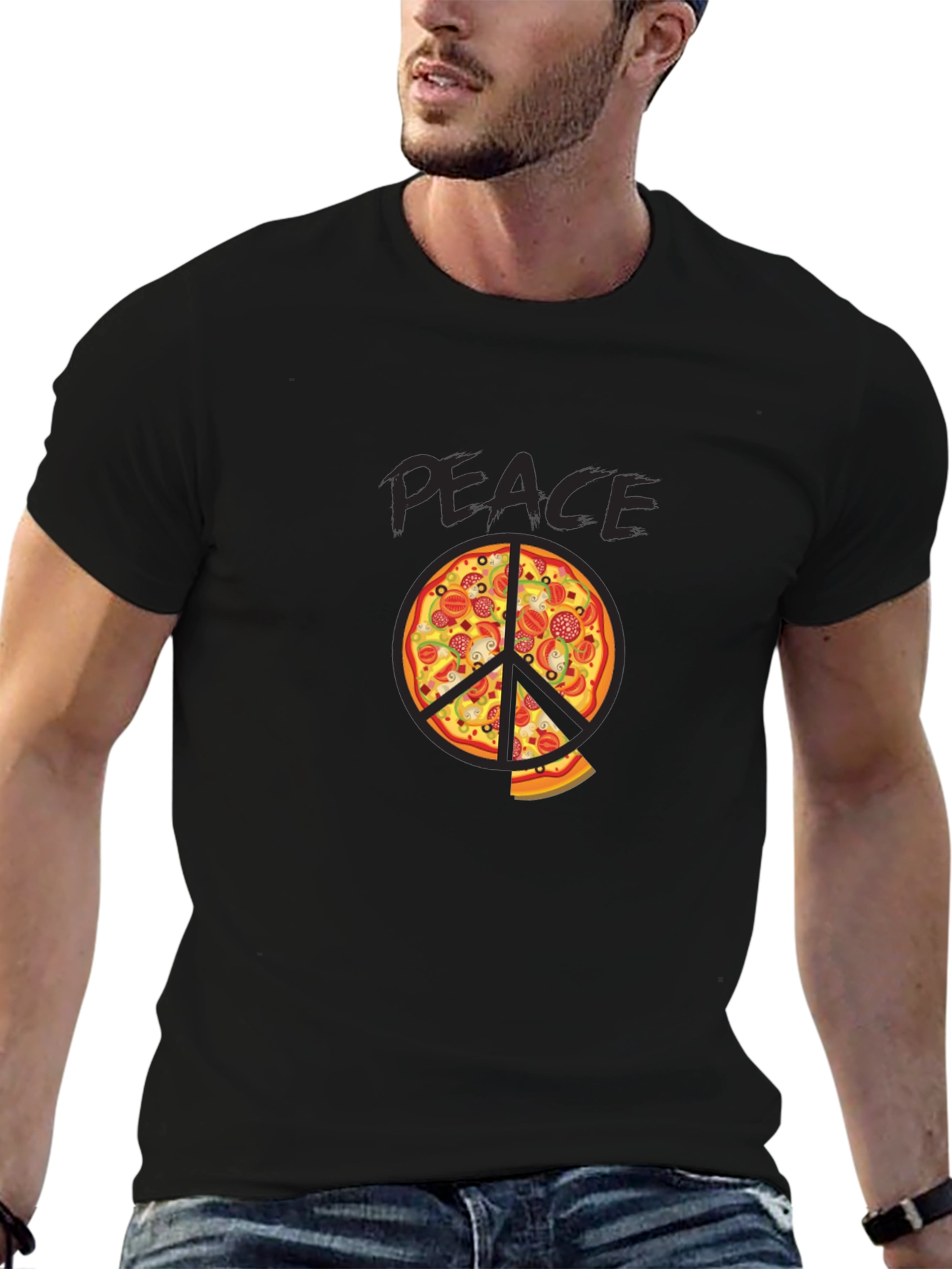 Black Pizza Peace Sign Graphic Tee view 6