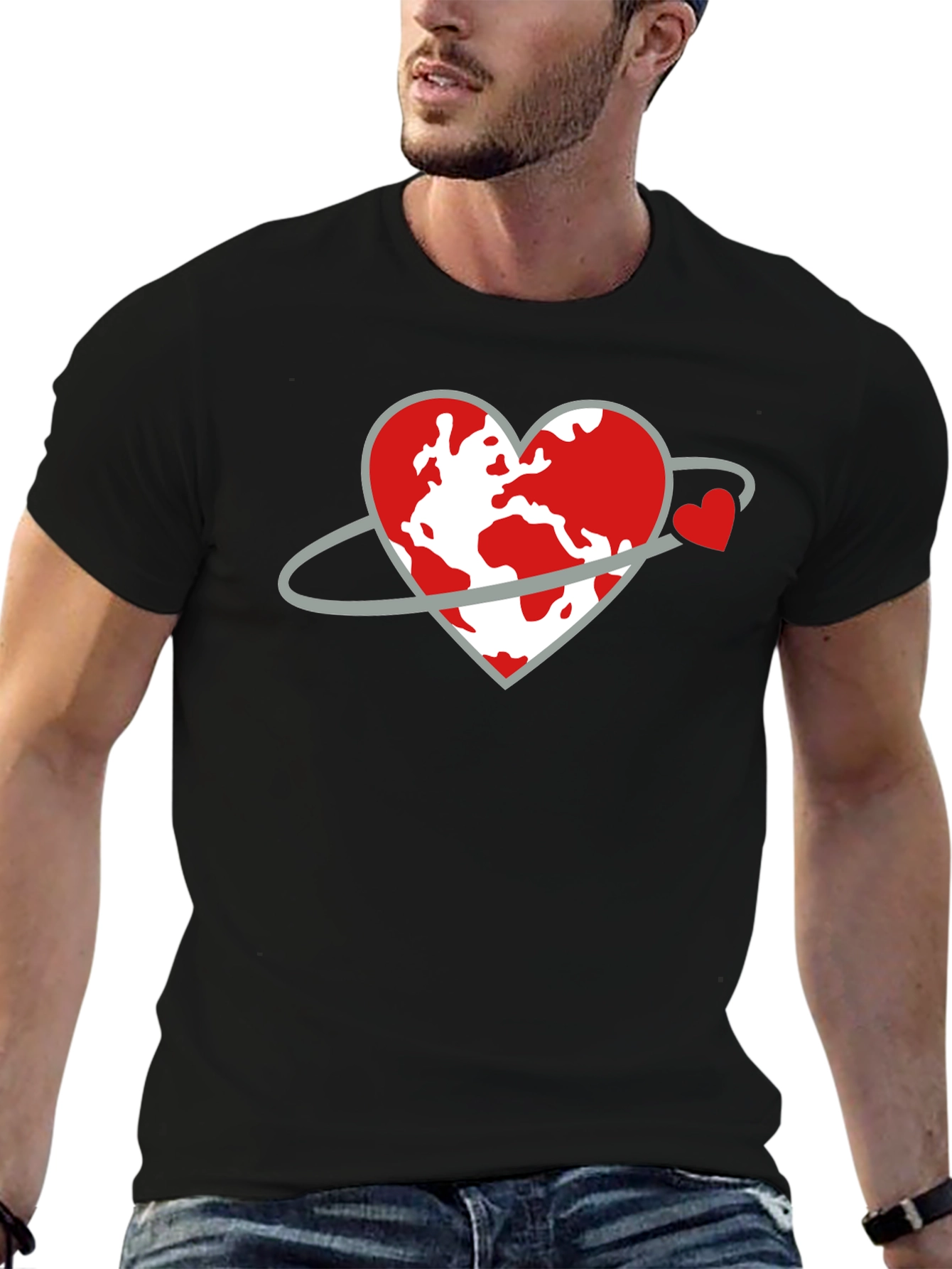 Black Heart Planet Graphic Tee - Love Our World Shirt view 6