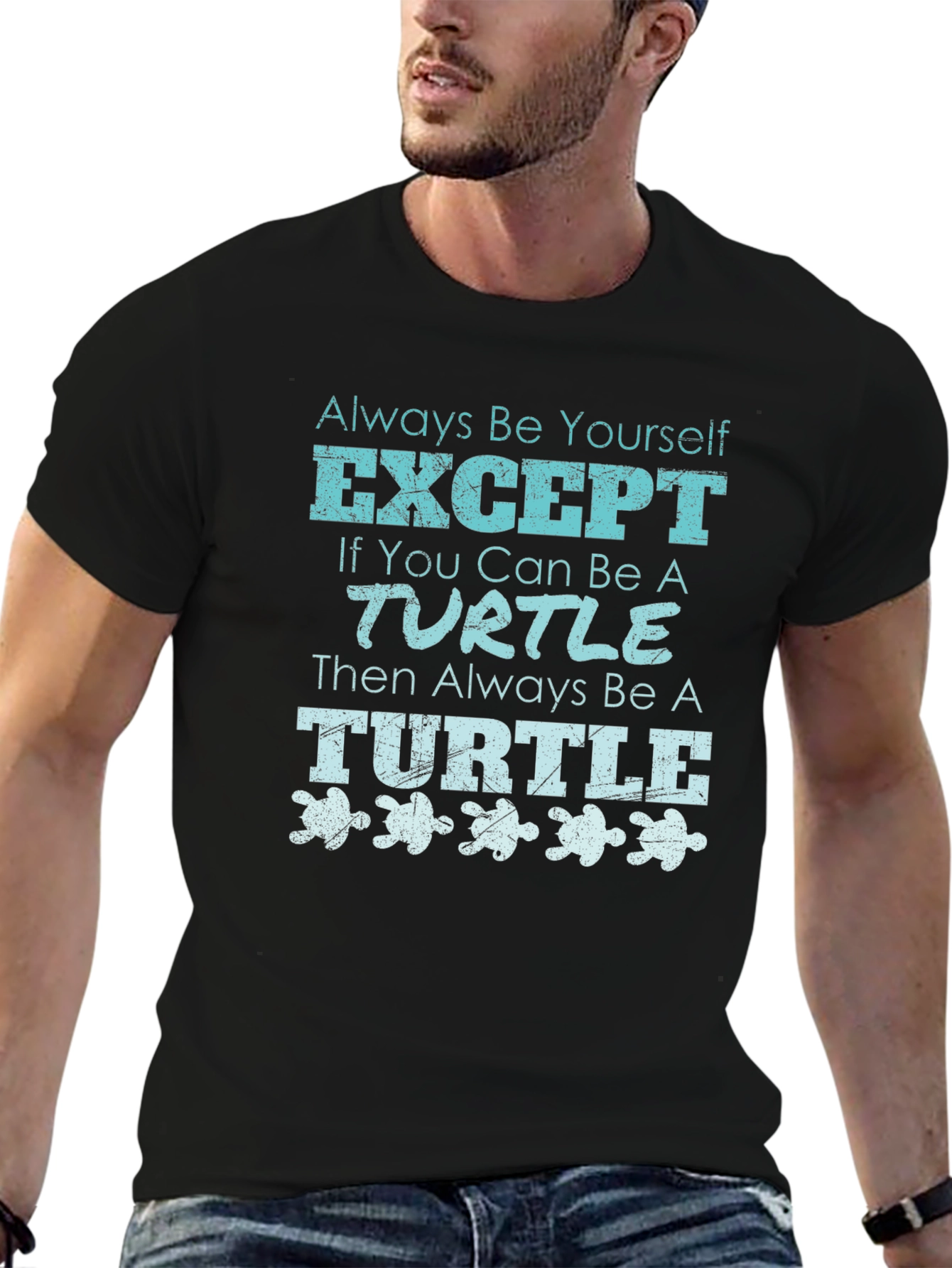 Black Funny Turtle Graphic Tee - Always Be Yourself T-Shirt view 6