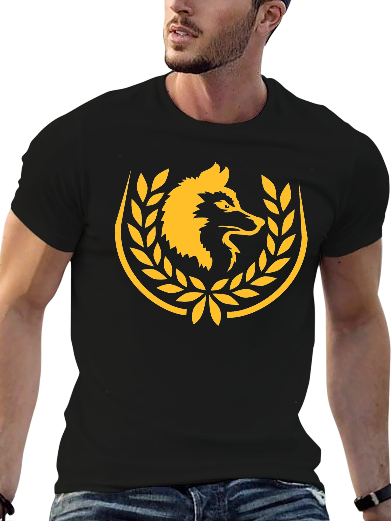 Black Wolf Laurel Wreath Black T-Shirt view 6