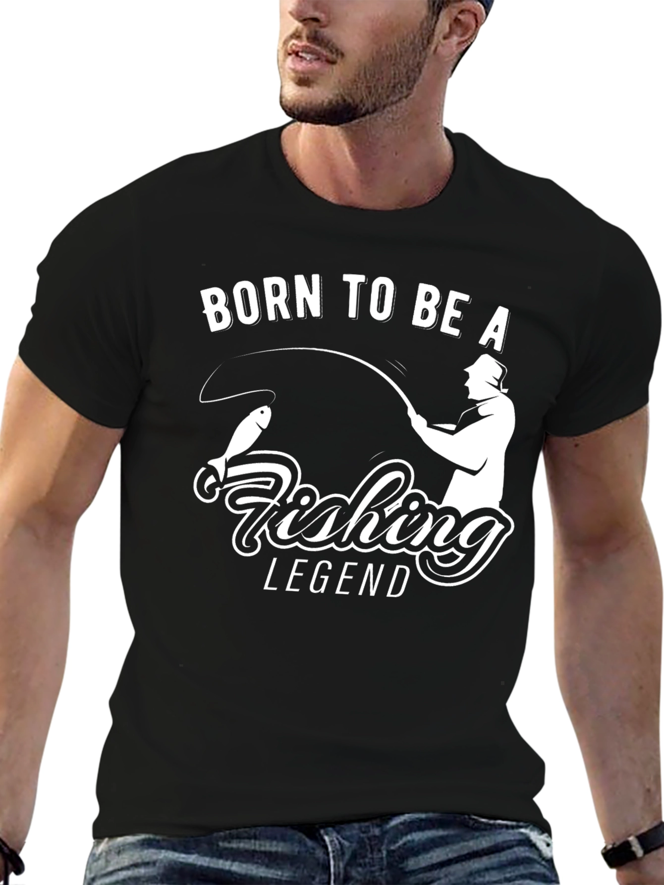 Black Born to Be A Fishing Legend Black T-Shirt view 6