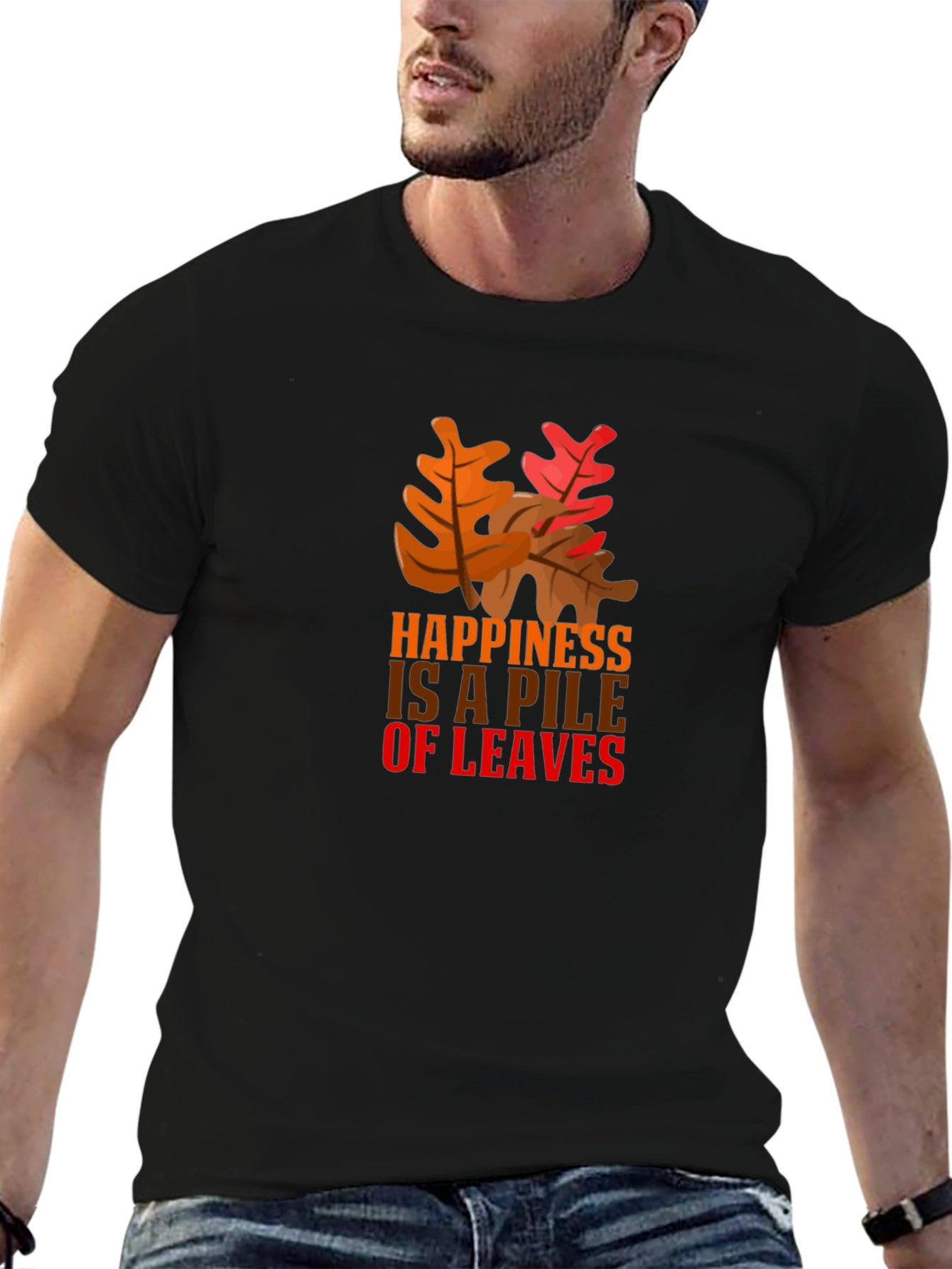 Black Autumn Leaves Happiness Graphic Tee - Black view 6