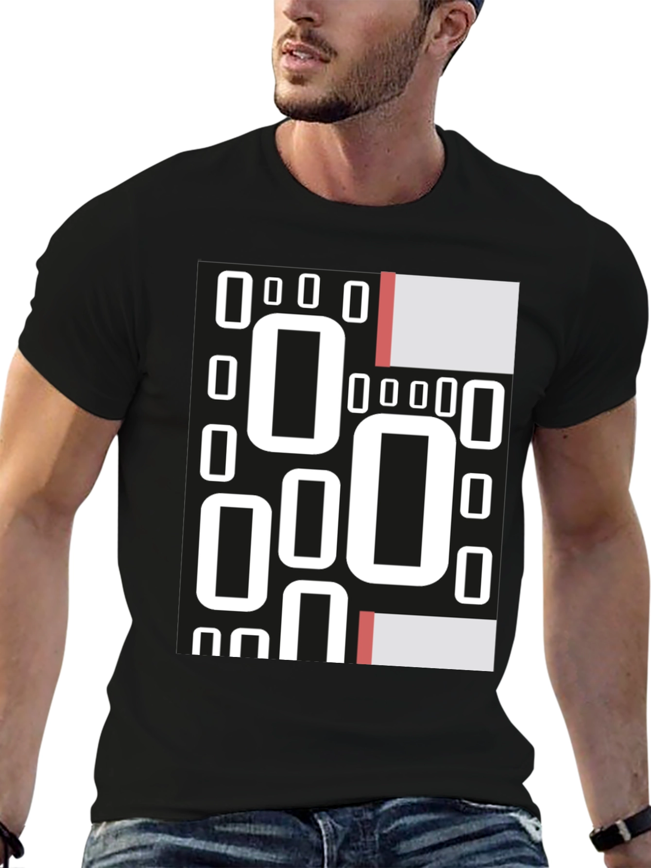 Black Abstract Geometric Patterned Black T-Shirt view 6