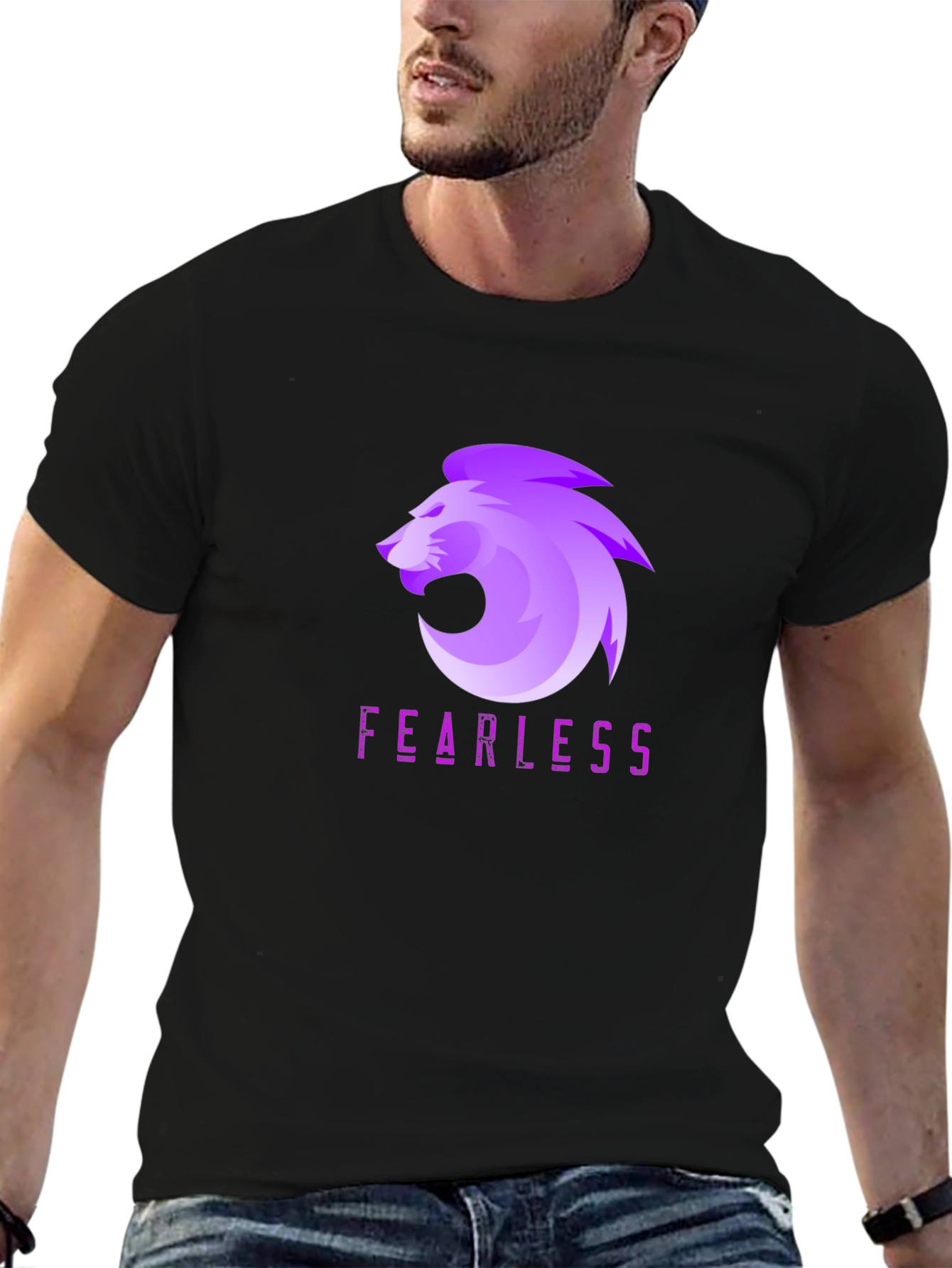 Black Fearless Lion Graphic Tee - Black Cotton Blend view 6