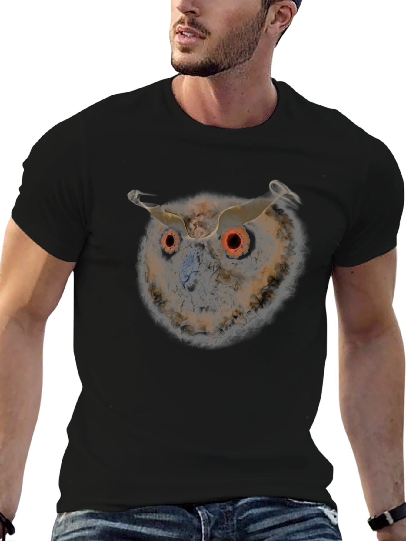 Black Men's Black Owl Graphic T-Shirt view 6