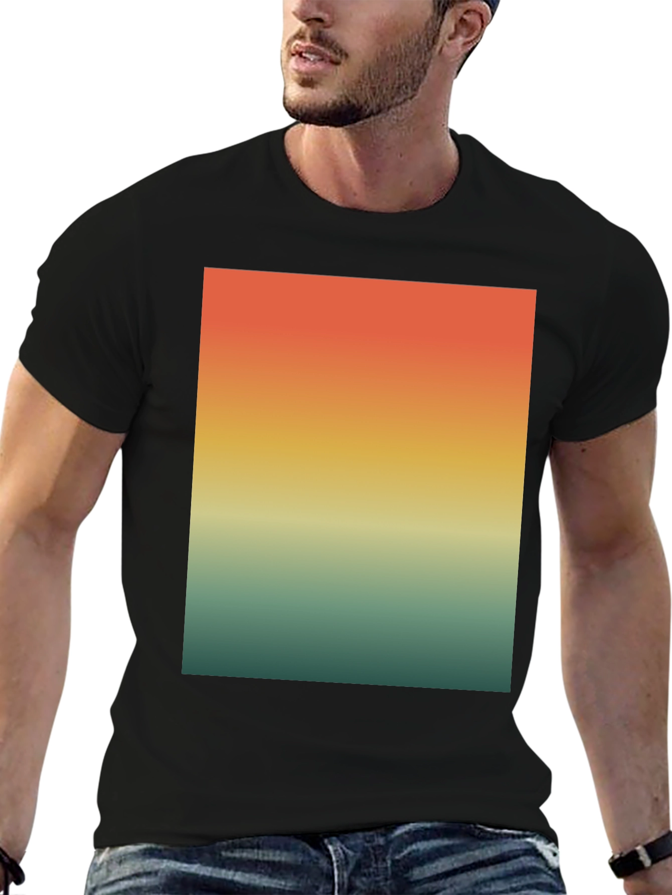 Black Retro Sunset Gradient T-Shirt - Casual Wear view 6