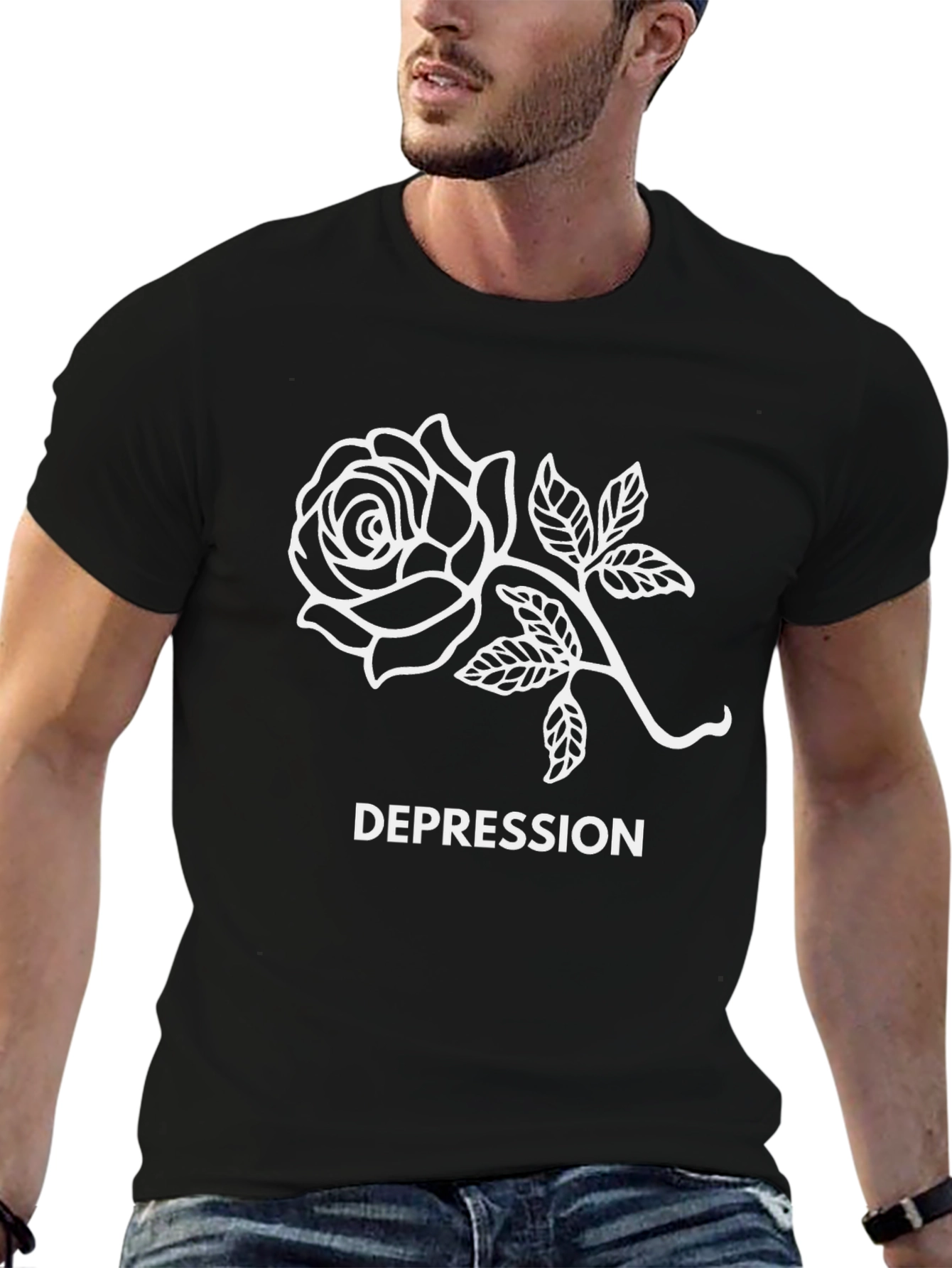 Black Rose Depression Graphic T-Shirt - Black view 6