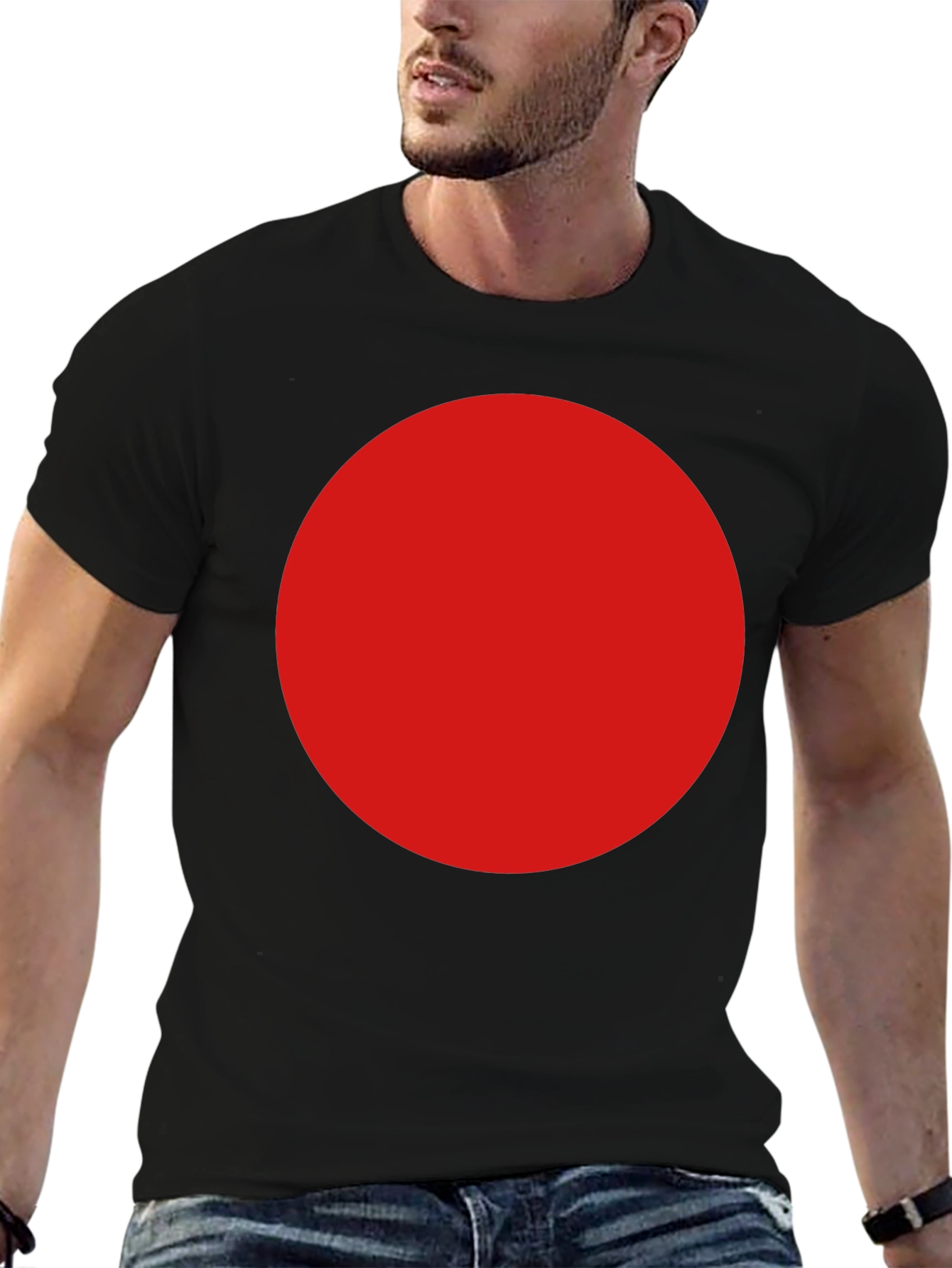Black Bold Red Circle Graphic Black T-Shirt view 6