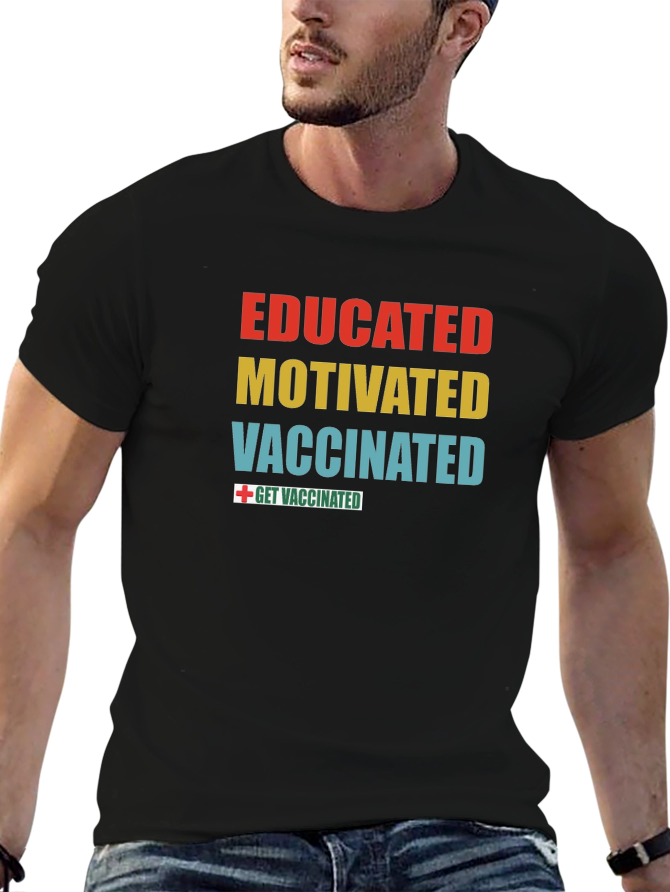 Black Educated, Motivated, Vaccinated T-Shirt view 6