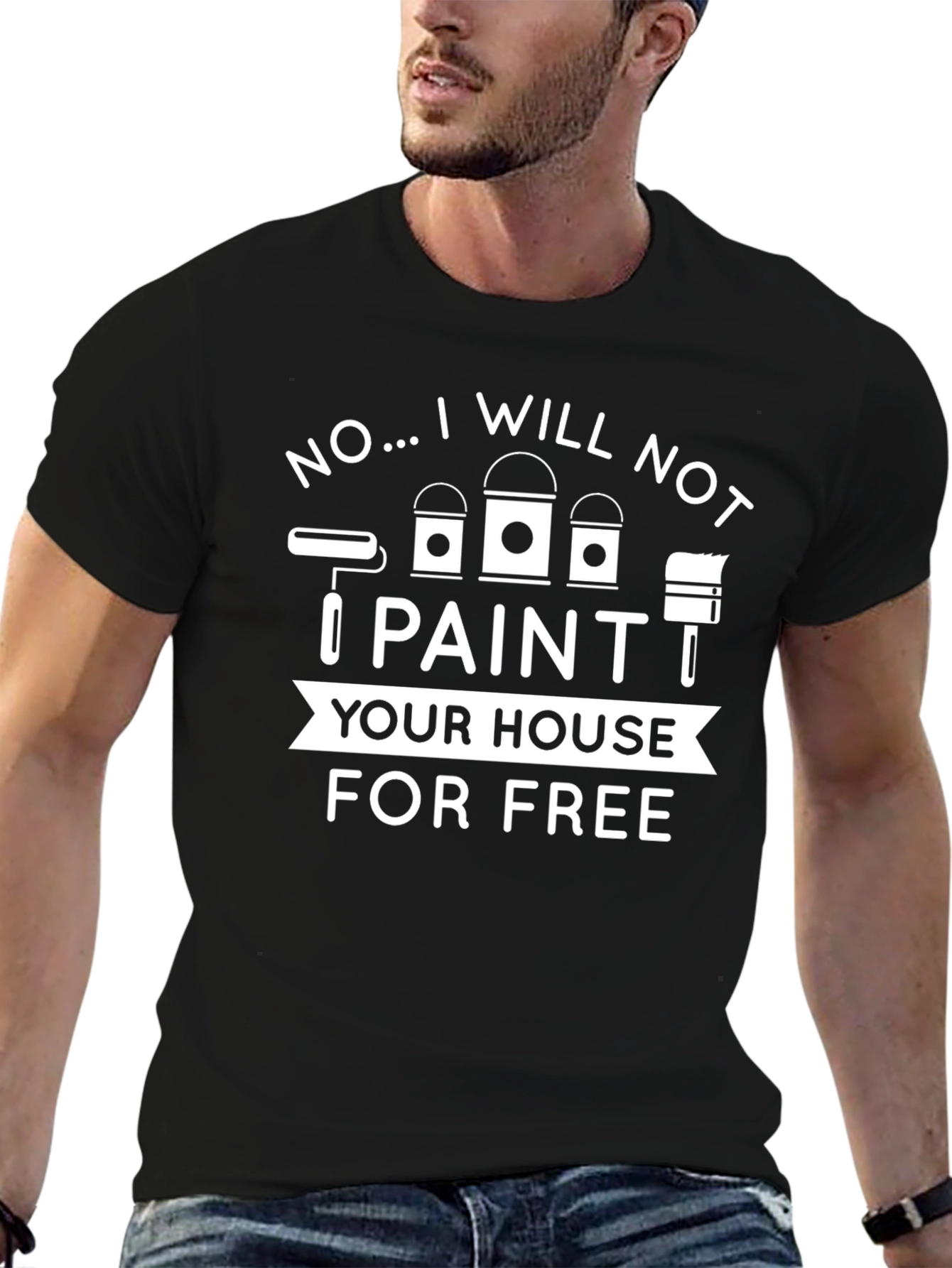 Black Funny Painter T-Shirt: No Free House Painting! view 6