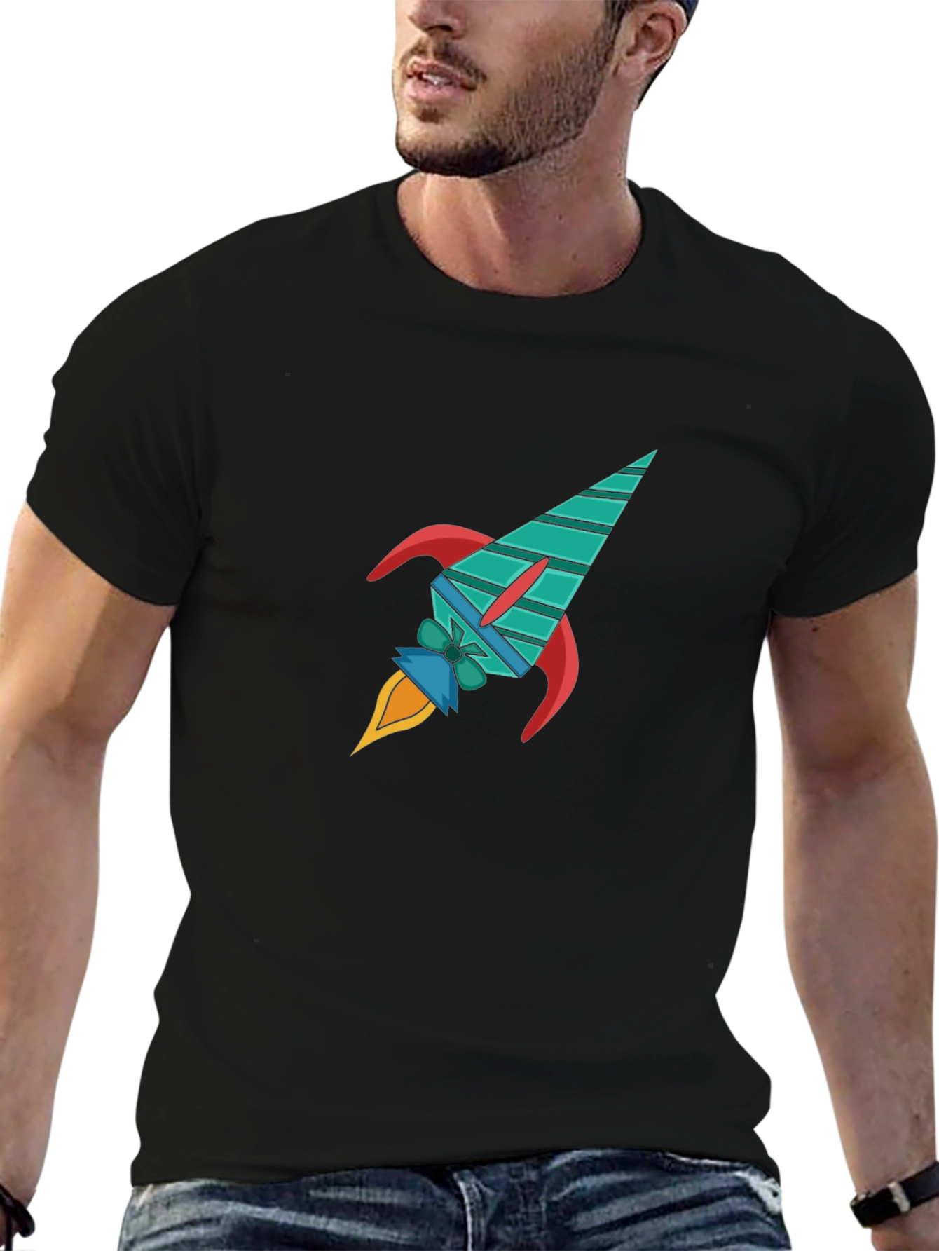 Black Rocket Graphic Black T-Shirt - Space Adventure Style view 6