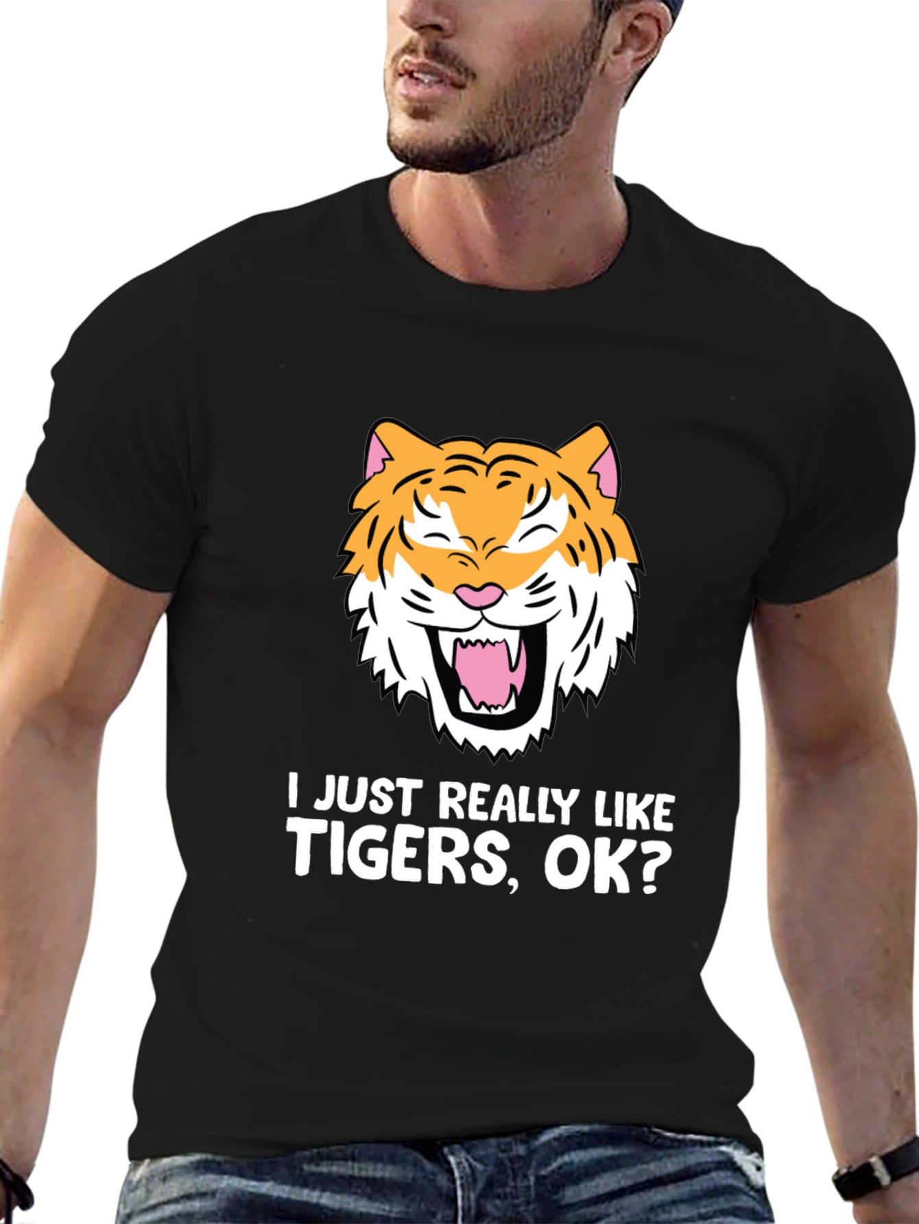Black Funny Tiger Lover T-Shirt - I Just Really Like Tigers OK? view 6