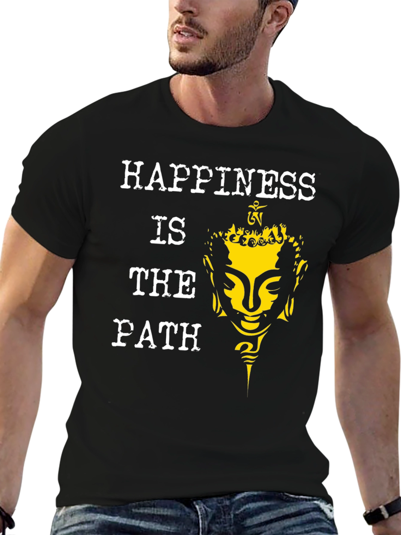 Black Happiness Is The Path Buddha Graphic Tee view 6