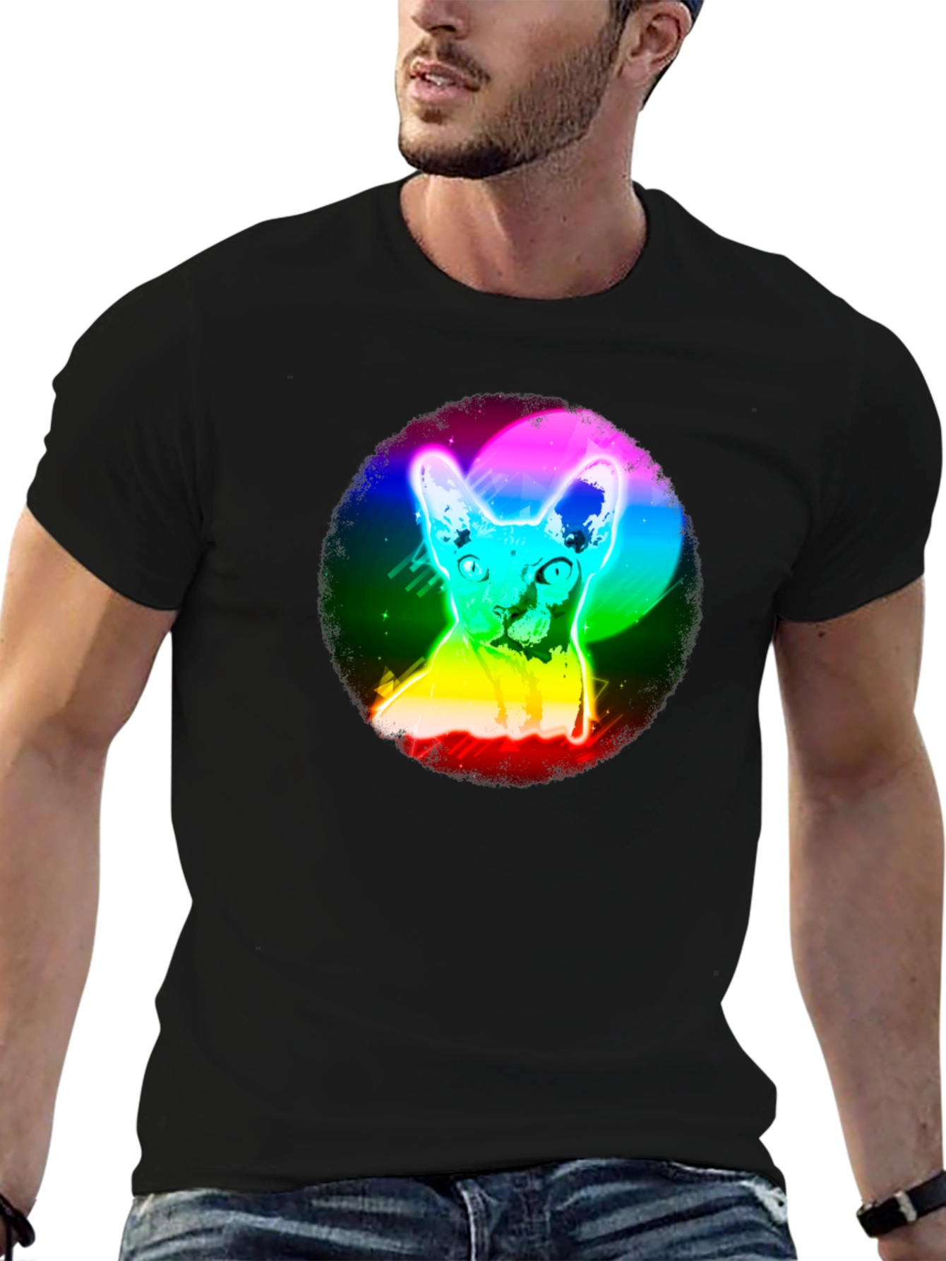 Black Rainbow Cat Graphic Black T-Shirt view 6
